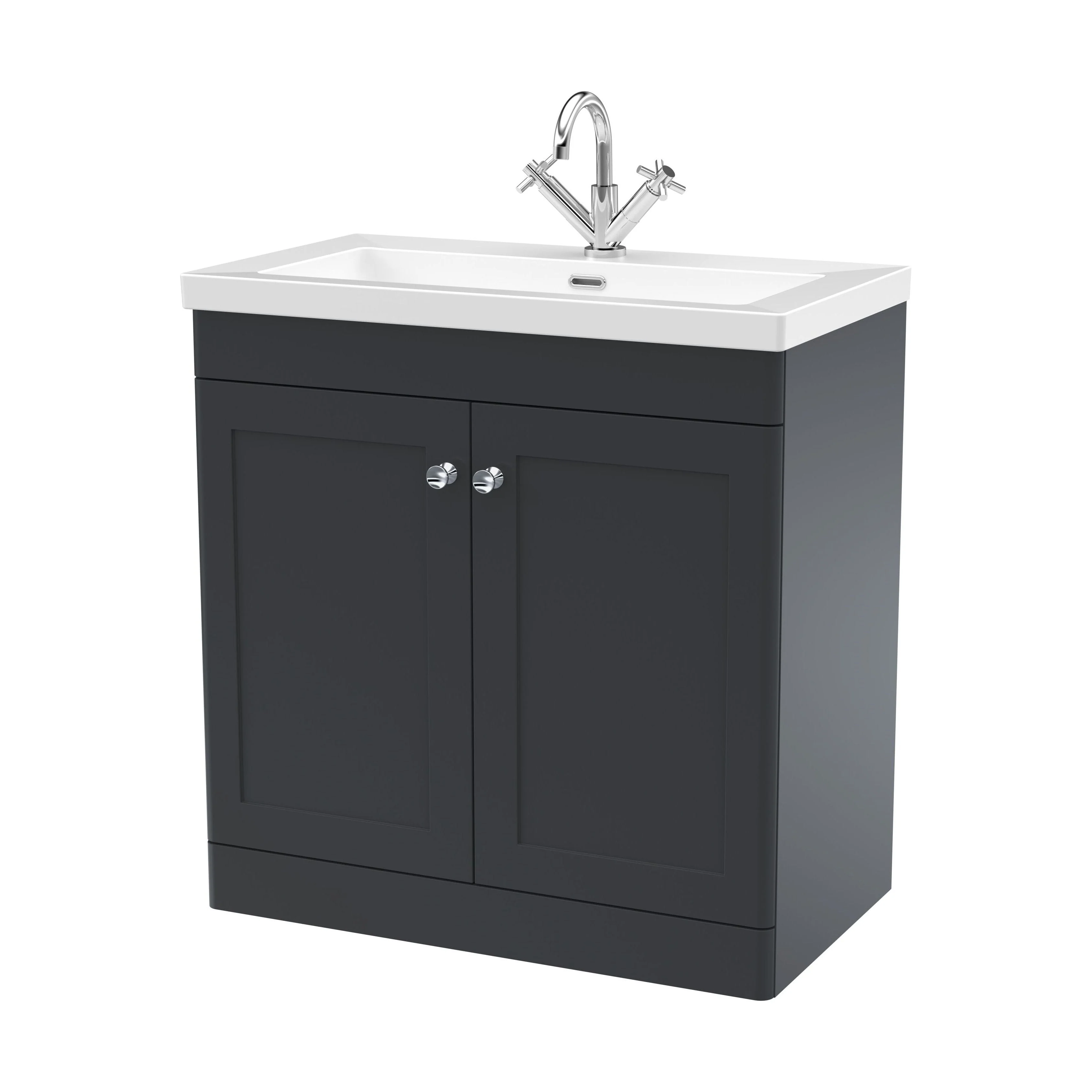 Swynnerton Traditional 2 Door Floor Standing Vanity Unit with Fireclay Basin, Dark Grey, 800mm