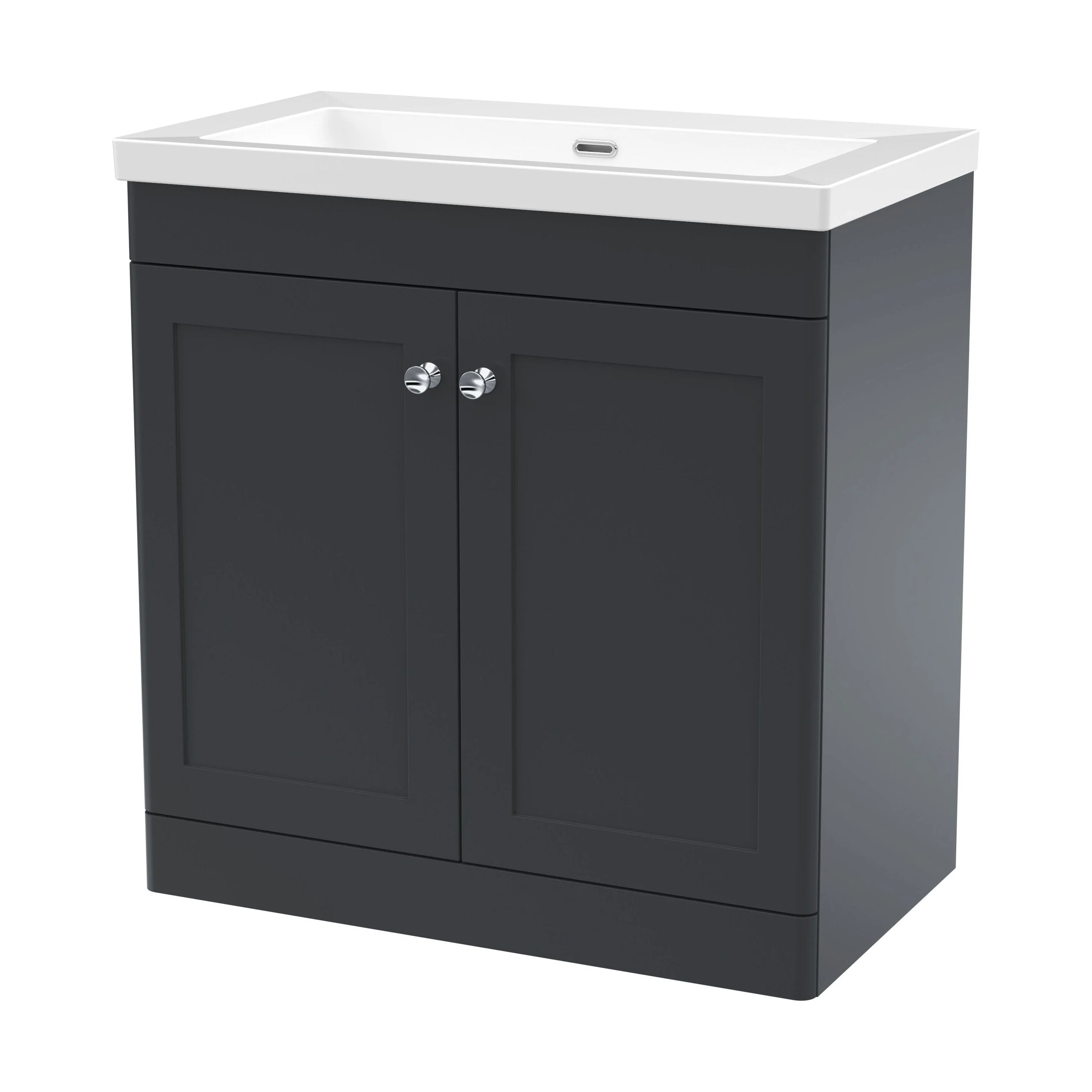 Swynnerton Traditional 2 Door Floor Standing Vanity Unit with Fireclay Basin, Dark Grey, 800mm