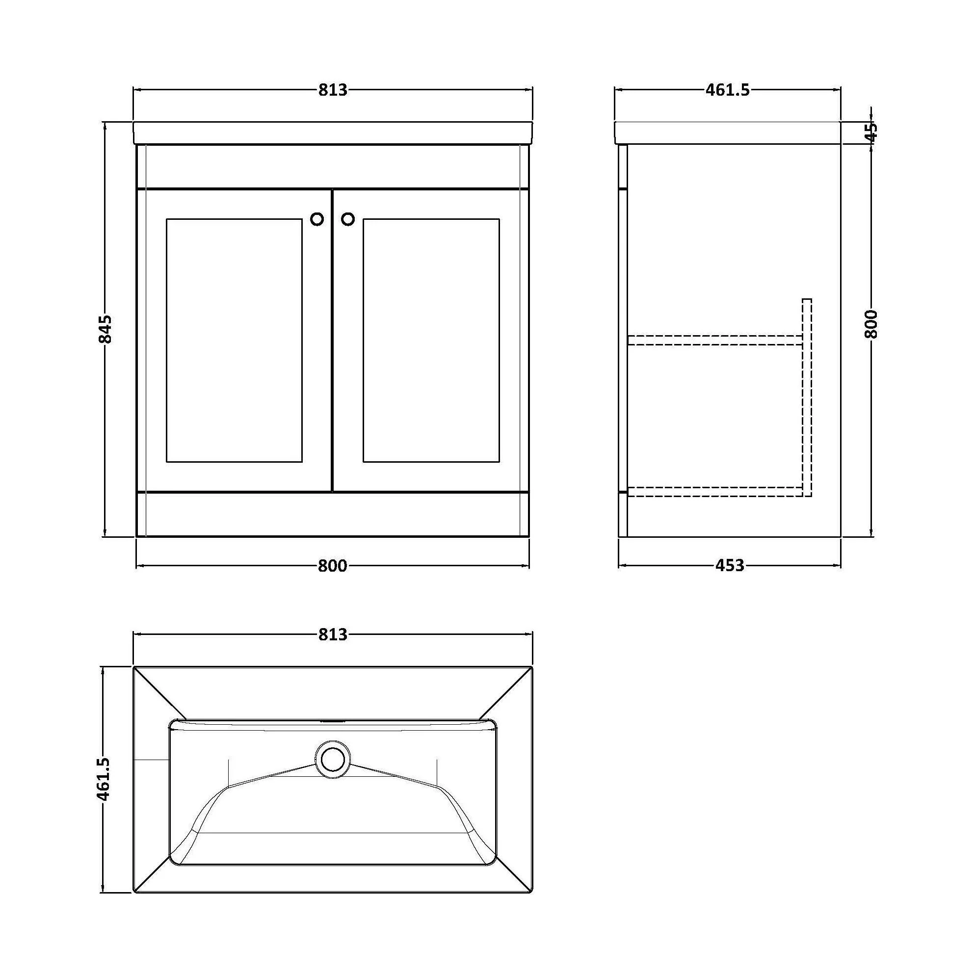 Swynnerton Traditional 2 Door Floor Standing Vanity Unit with Fireclay Basin, Dark Grey, 800mm - Image 2