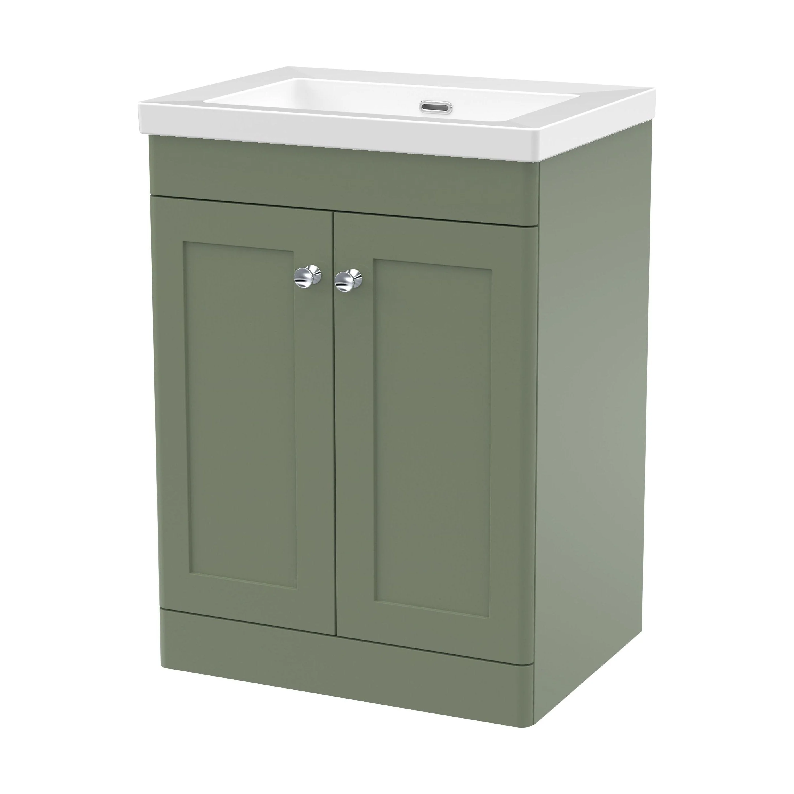 Swynnerton Traditional 2 Door Floor Standing Vanity Unit with Fireclay Basin, Satin Green, 600mm