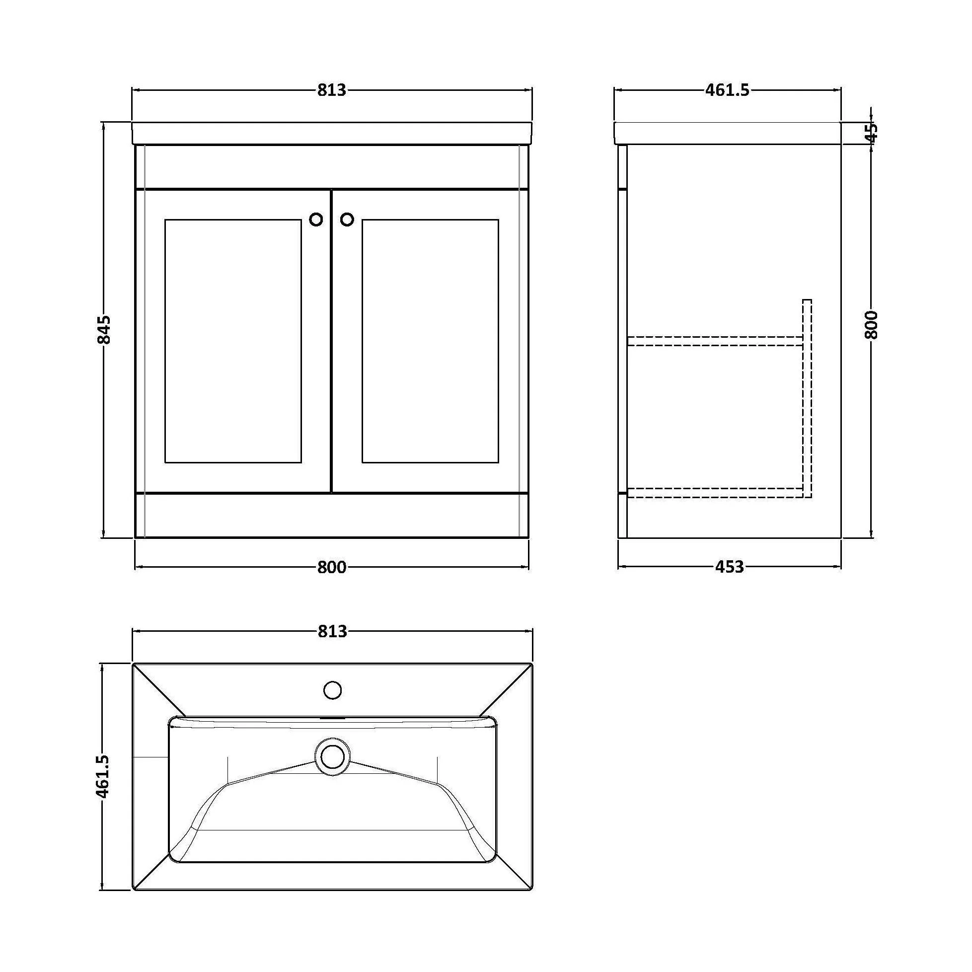 Swynnerton Traditional 2 Door Floor Standing Vanity Unit with Fireclay Basin, Satin Green, 800mm - Image 2