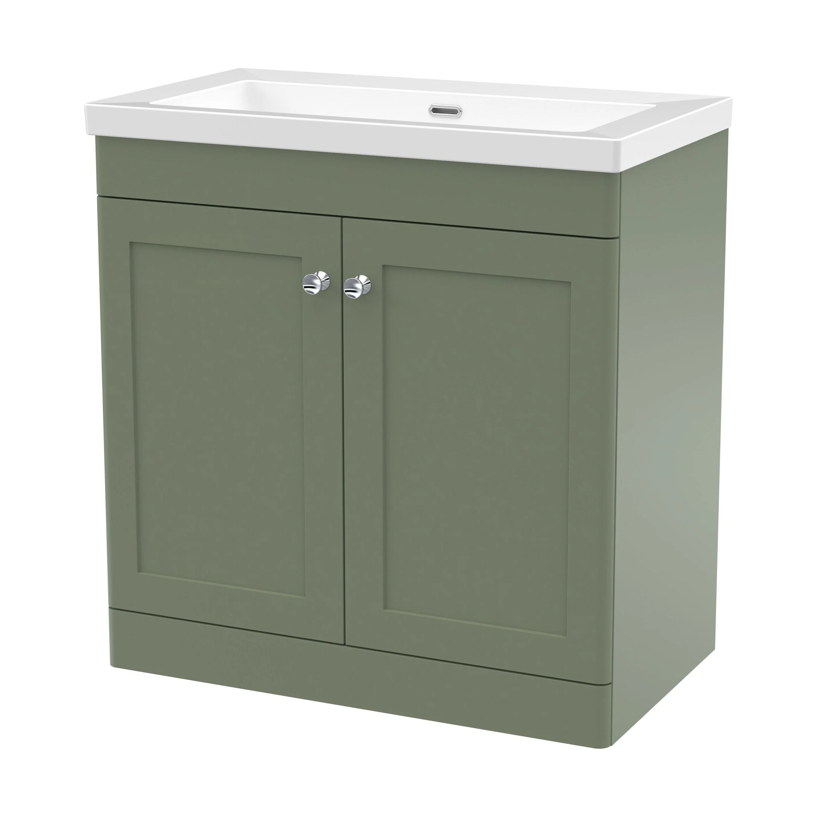Swynnerton Traditional 2 Door Floor Standing Vanity Unit with Fireclay Basin, Satin Green, 800mm