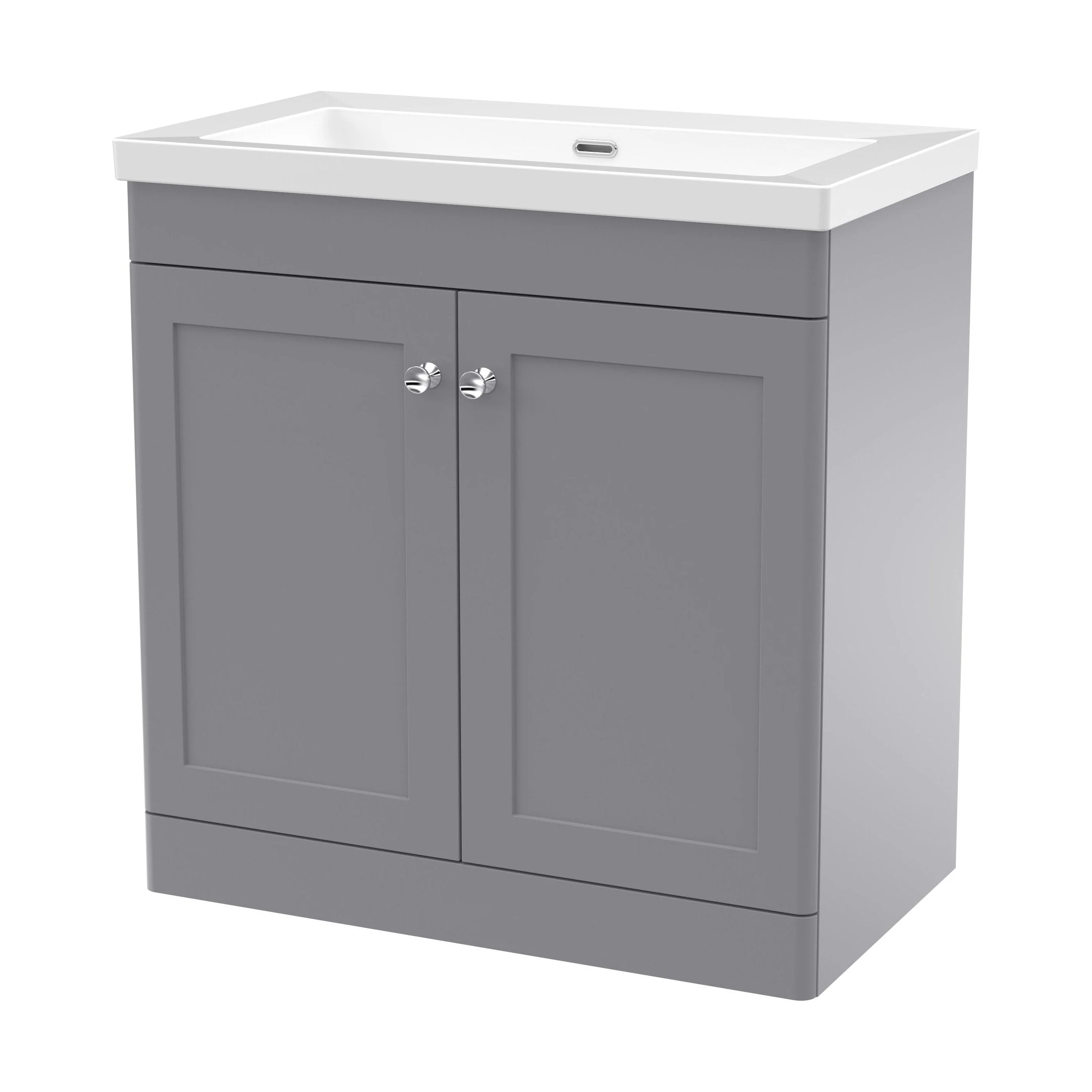 Swynnerton Traditional 2 Door Floor Standing Vanity Unit with Fireclay Basin, Satin Grey, 800mm