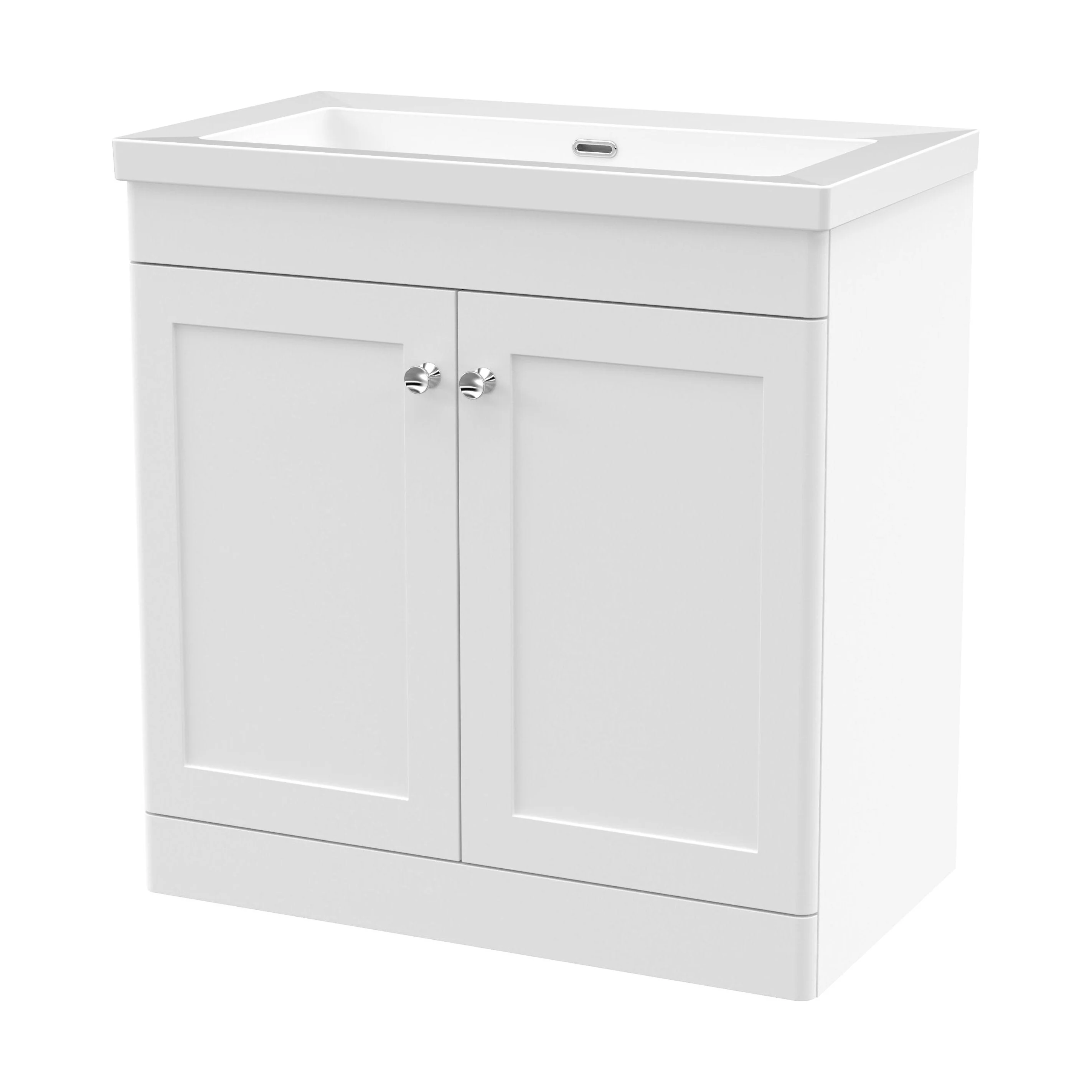 Swynnerton Traditional 2 Door Floor Standing Vanity Unit with Fireclay Basin, Satin White, 800mm