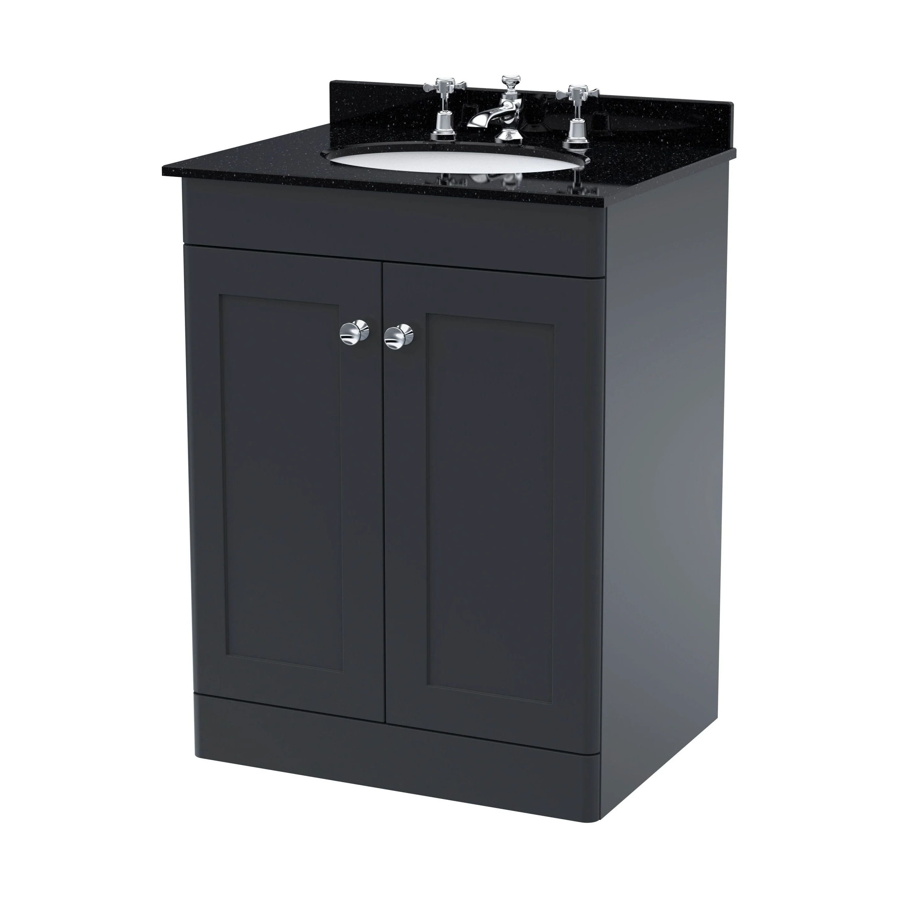 Swynnerton Traditional 2 Door Floor Standing Vanity Unit with Marble Basin, Dark Grey, 600mm