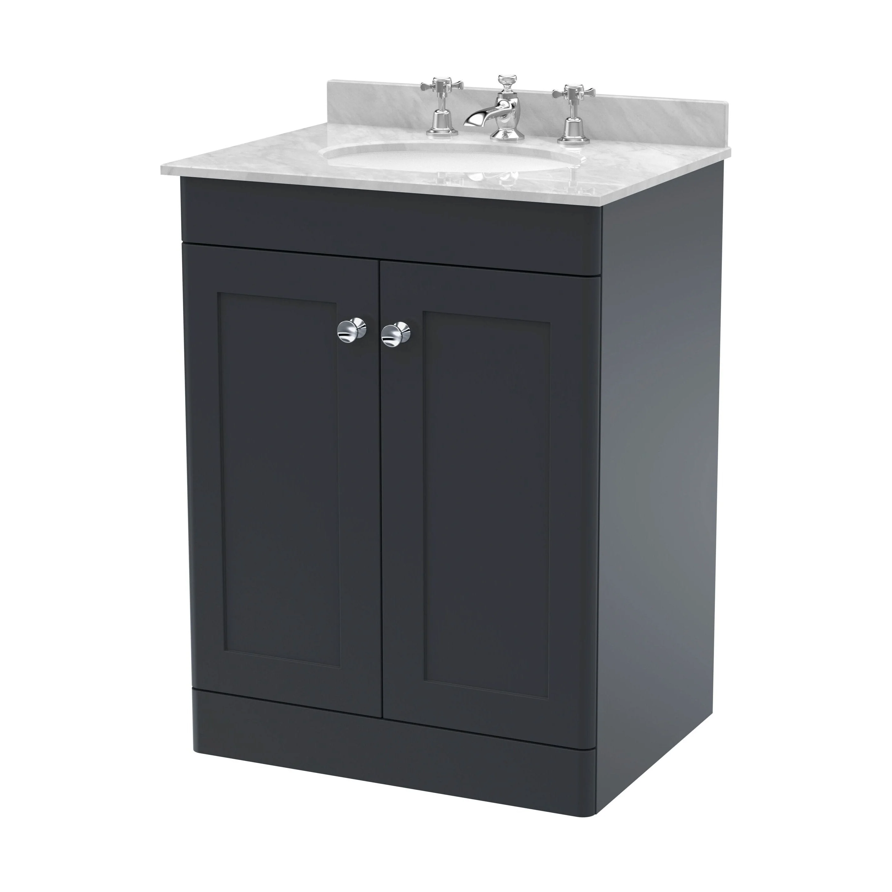 Swynnerton Traditional 2 Door Floor Standing Vanity Unit with Marble Basin, Dark Grey, 600mm