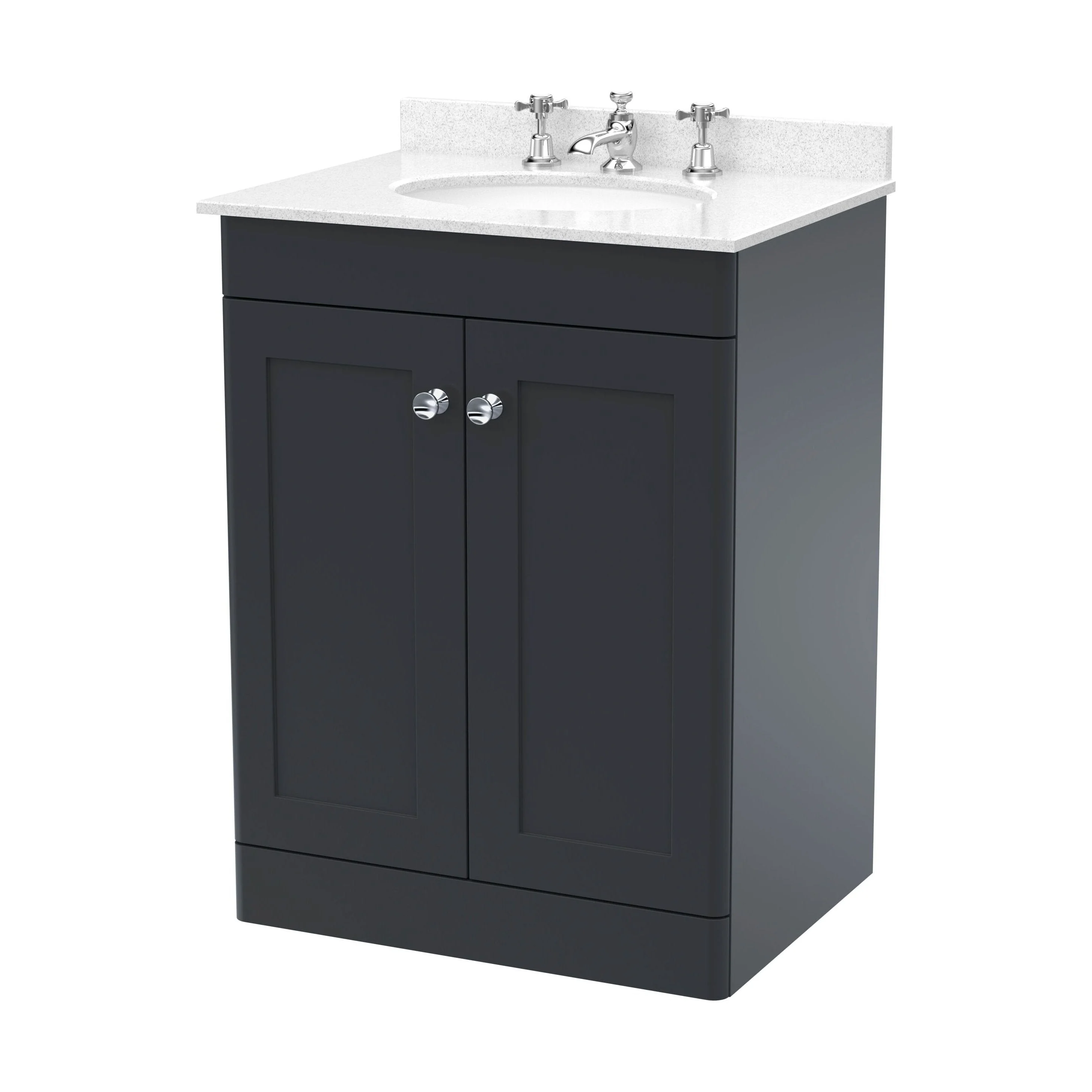 Swynnerton Traditional 2 Door Floor Standing Vanity Unit with Marble Basin, Dark Grey, 600mm