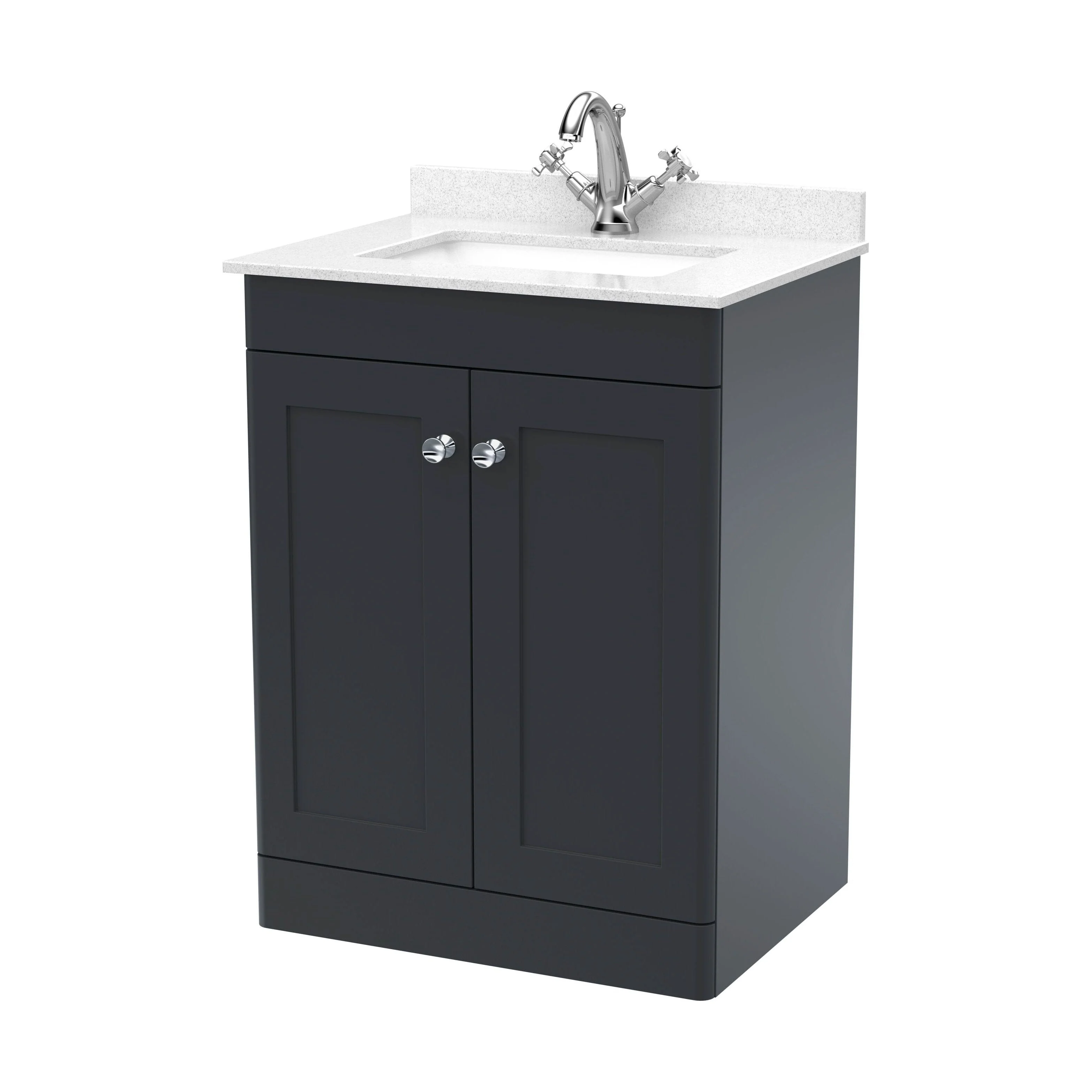 Swynnerton Traditional 2 Door Floor Standing Vanity Unit with Marble Basin, Dark Grey, 600mm