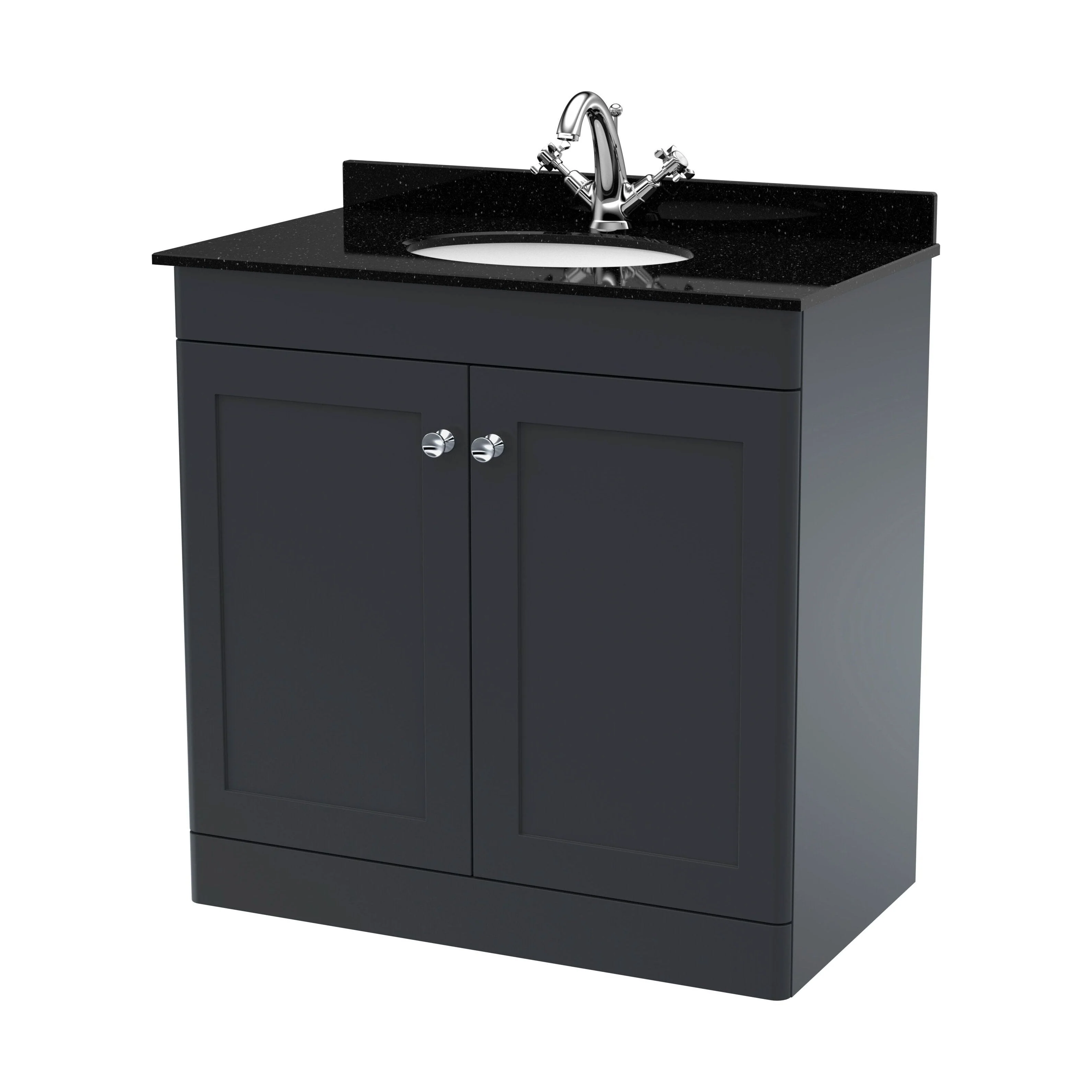 Swynnerton Traditional 2 Door Floor Standing Vanity Unit with Marble Basin, Dark Grey, 800mm
