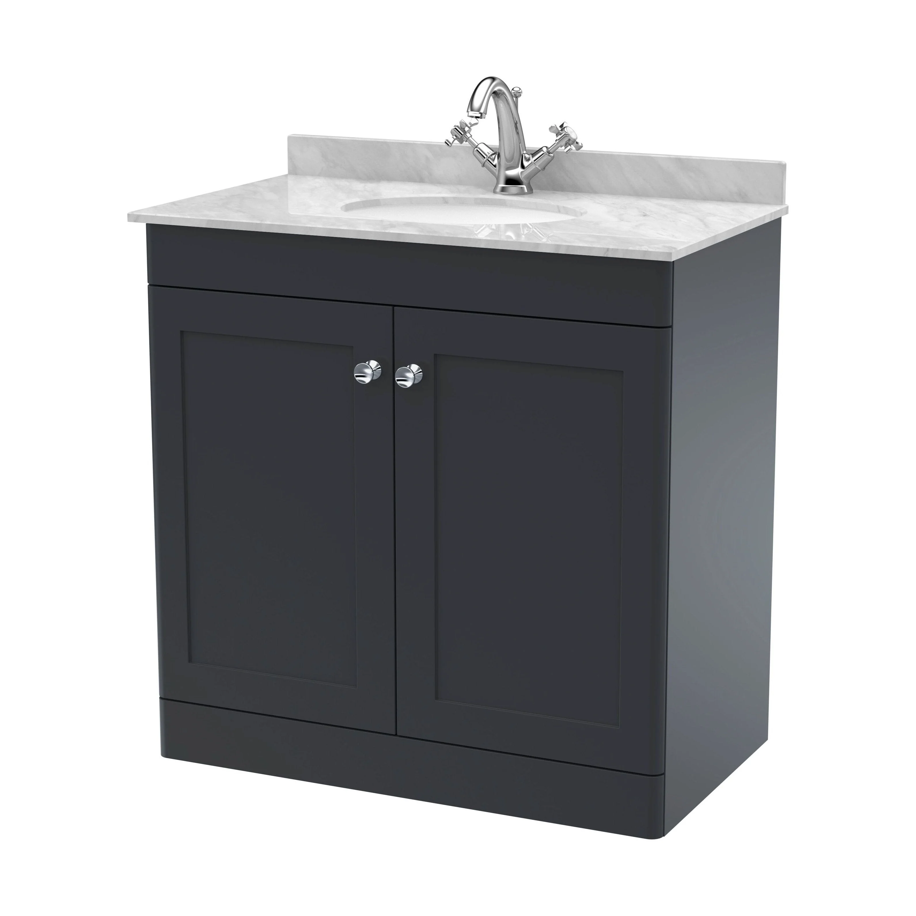 Swynnerton Traditional 2 Door Floor Standing Vanity Unit with Marble Basin, Dark Grey, 800mm
