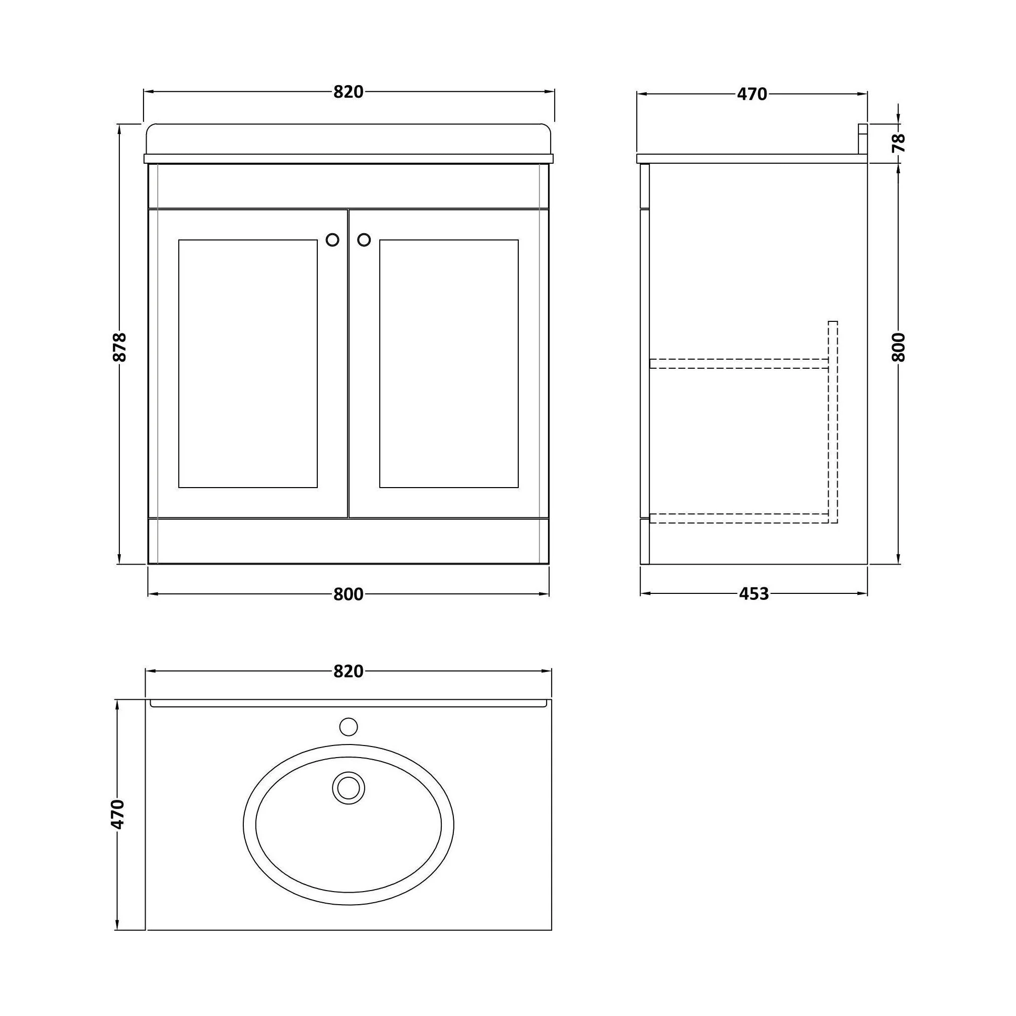 Swynnerton Traditional 2 Door Floor Standing Vanity Unit with Marble Basin, Dark Grey, 800mm - Image 2