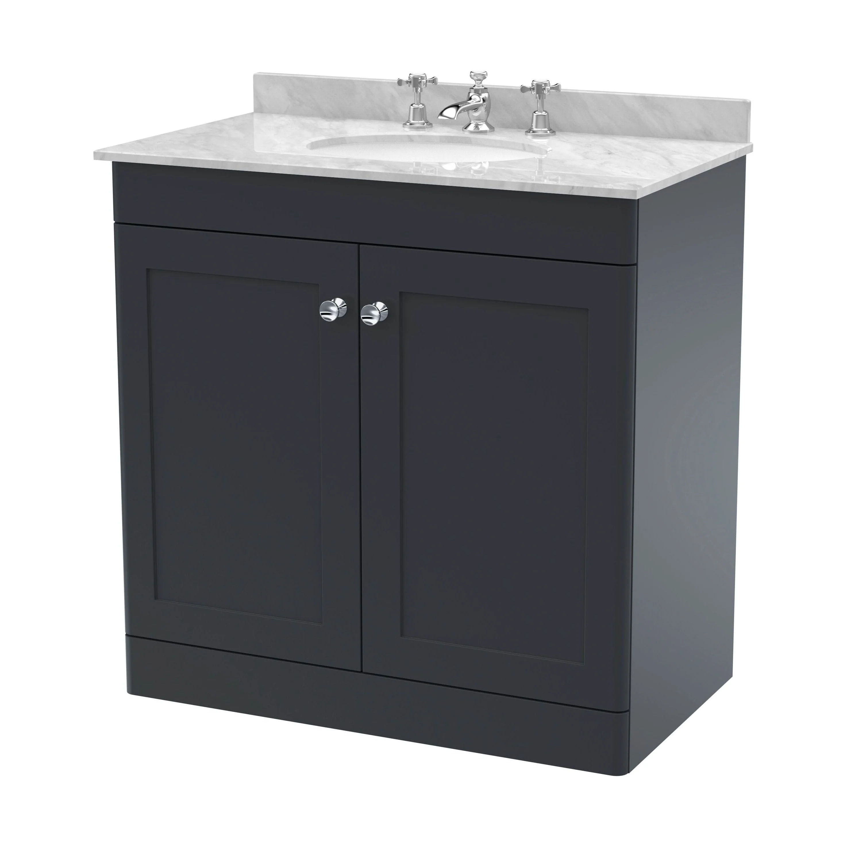 Swynnerton Traditional 2 Door Floor Standing Vanity Unit with Marble Basin, Dark Grey, 800mm