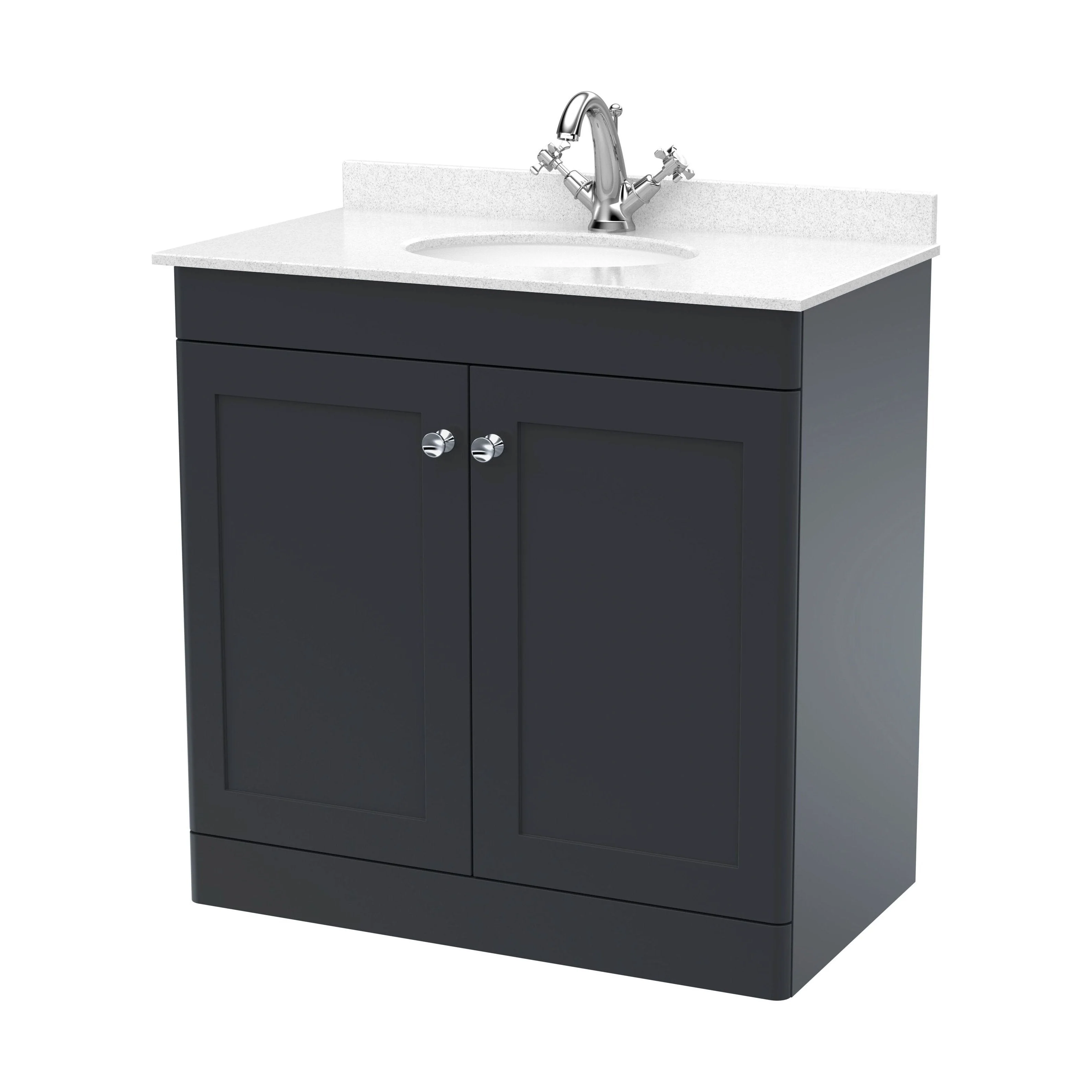 Swynnerton Traditional 2 Door Floor Standing Vanity Unit with Marble Basin, Dark Grey, 800mm