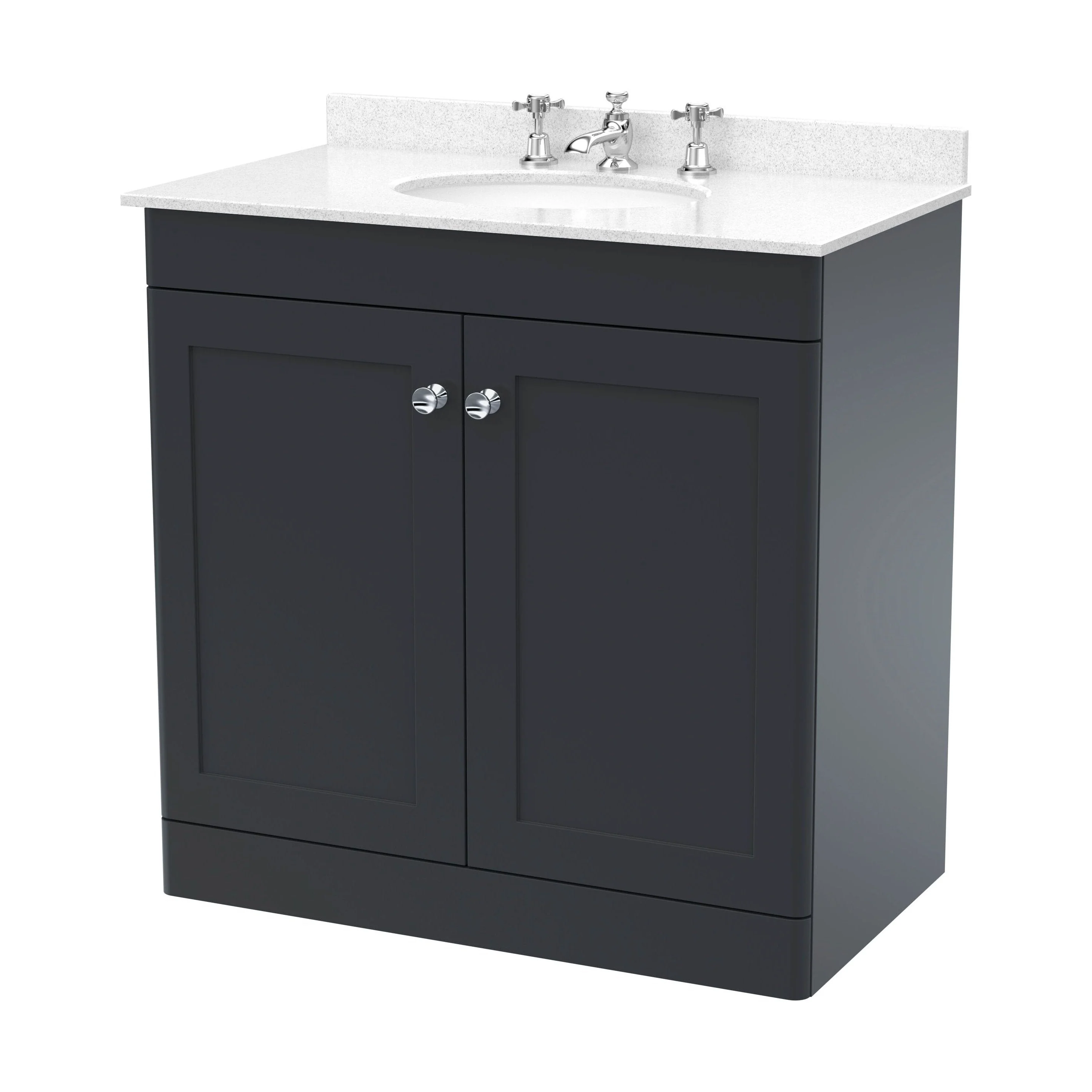 Swynnerton Traditional 2 Door Floor Standing Vanity Unit with Marble Basin, Dark Grey, 800mm