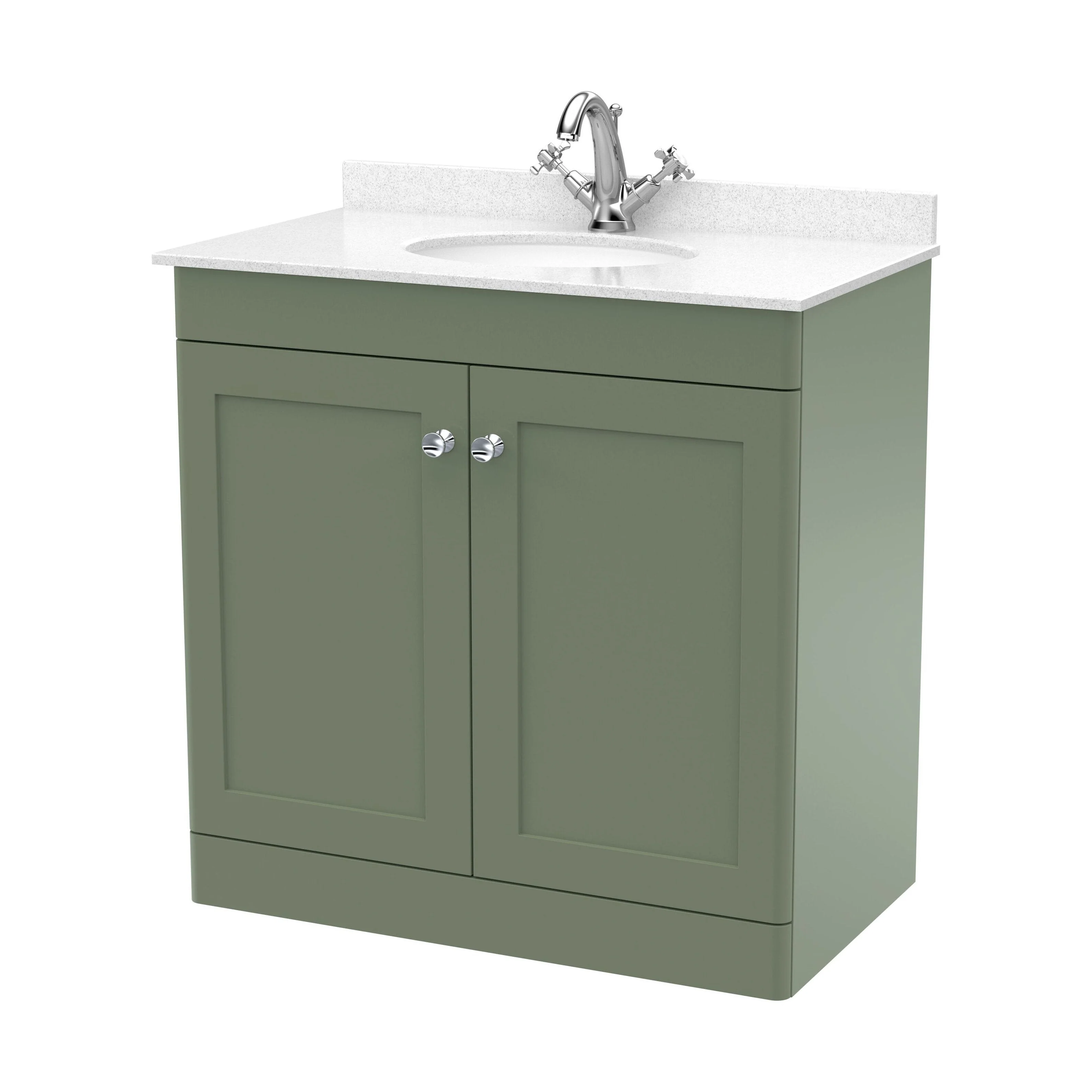 Swynnerton Traditional 2 Door Floor Standing Vanity Unit with Marble Basin, Satin Green, 800mm