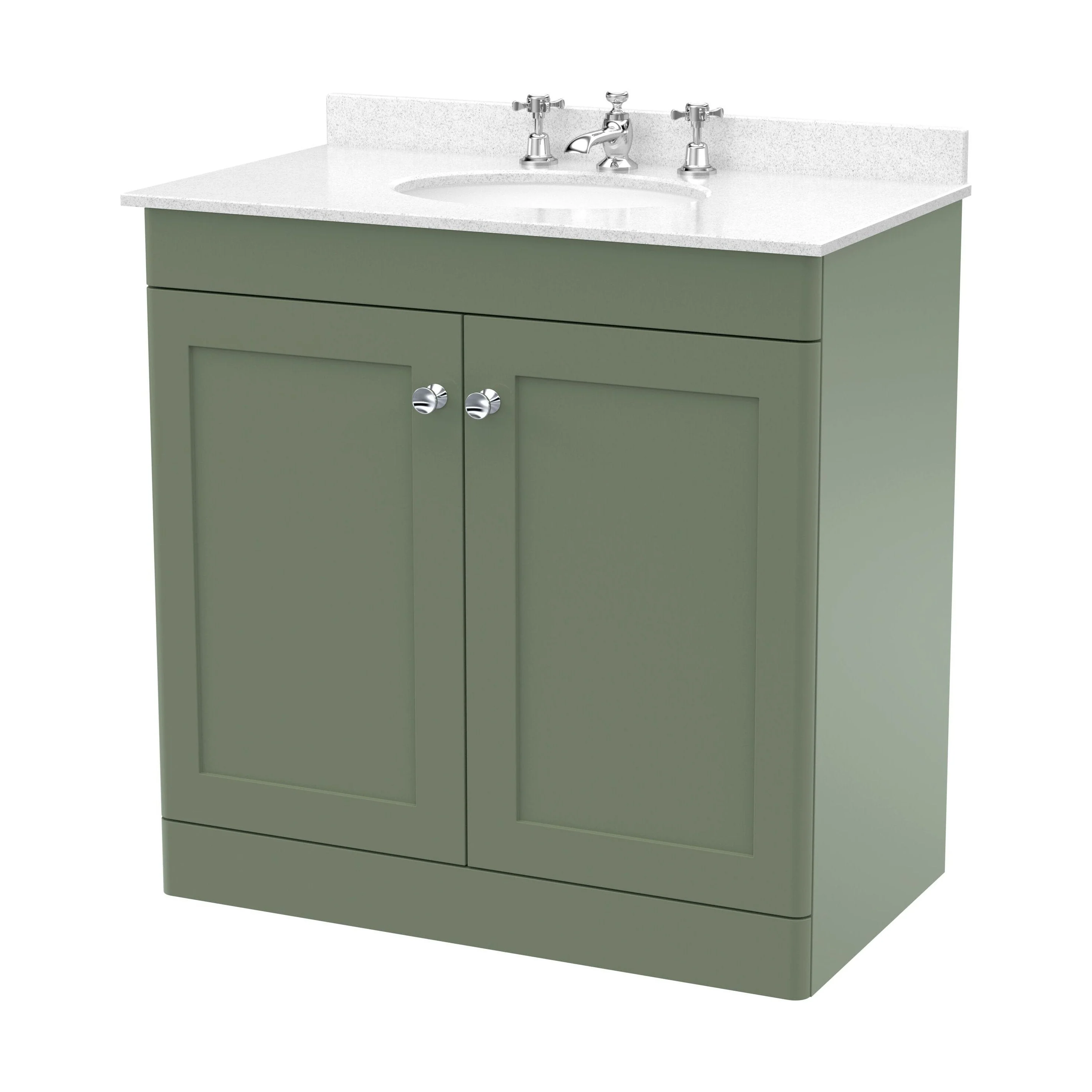 Swynnerton Traditional 2 Door Floor Standing Vanity Unit with Marble Basin, Satin Green, 800mm