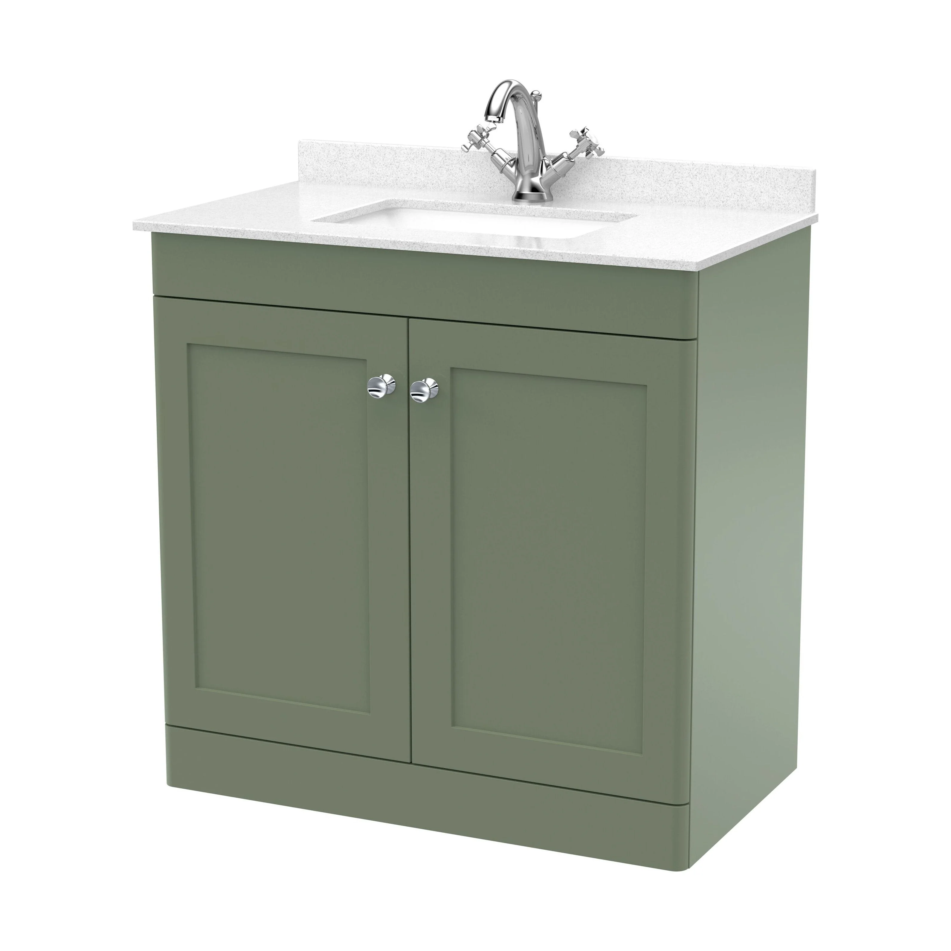 Swynnerton Traditional 2 Door Floor Standing Vanity Unit with Marble Basin, Satin Green, 800mm