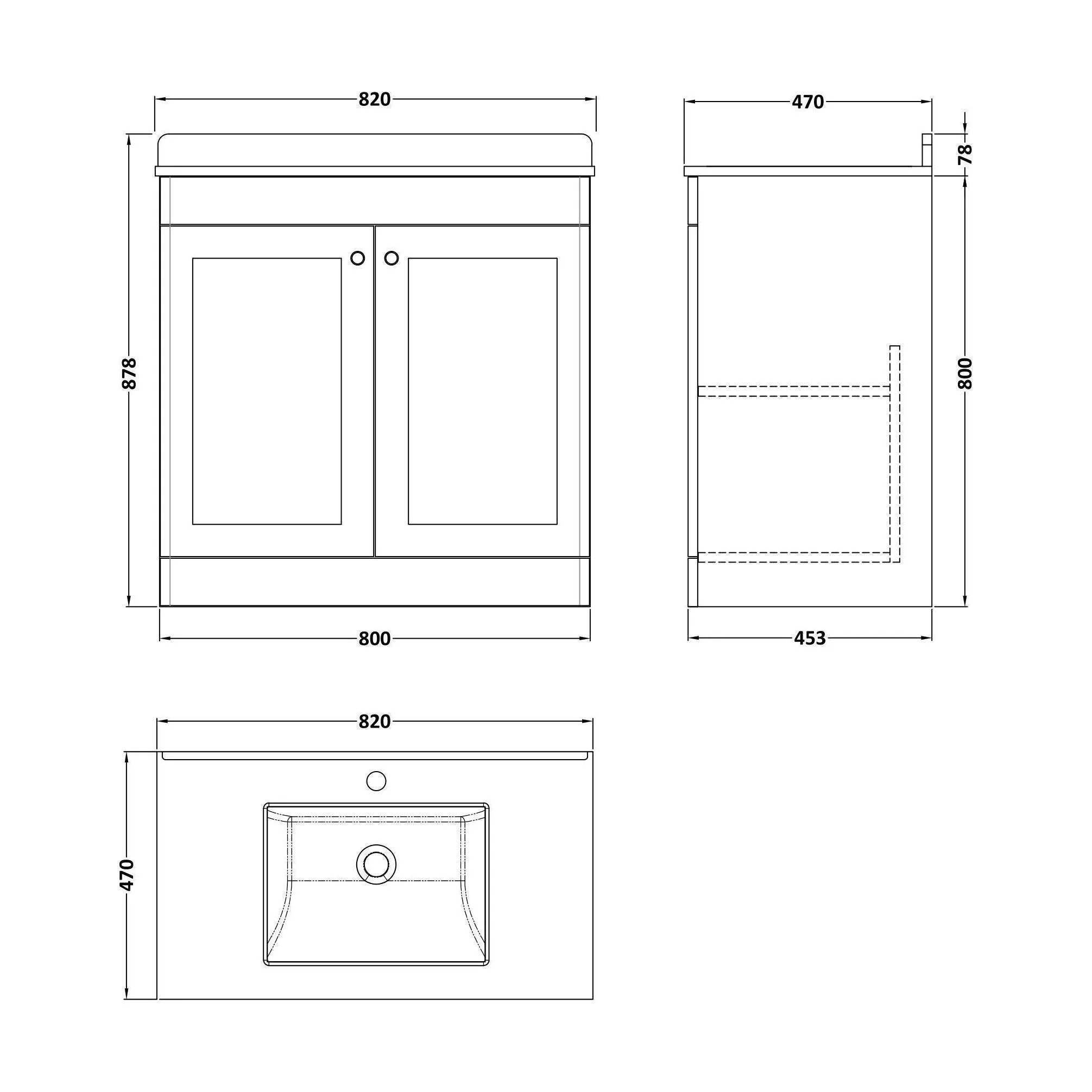 Swynnerton Traditional 2 Door Floor Standing Vanity Unit with Marble Basin, Satin Green, 800mm - Image 2