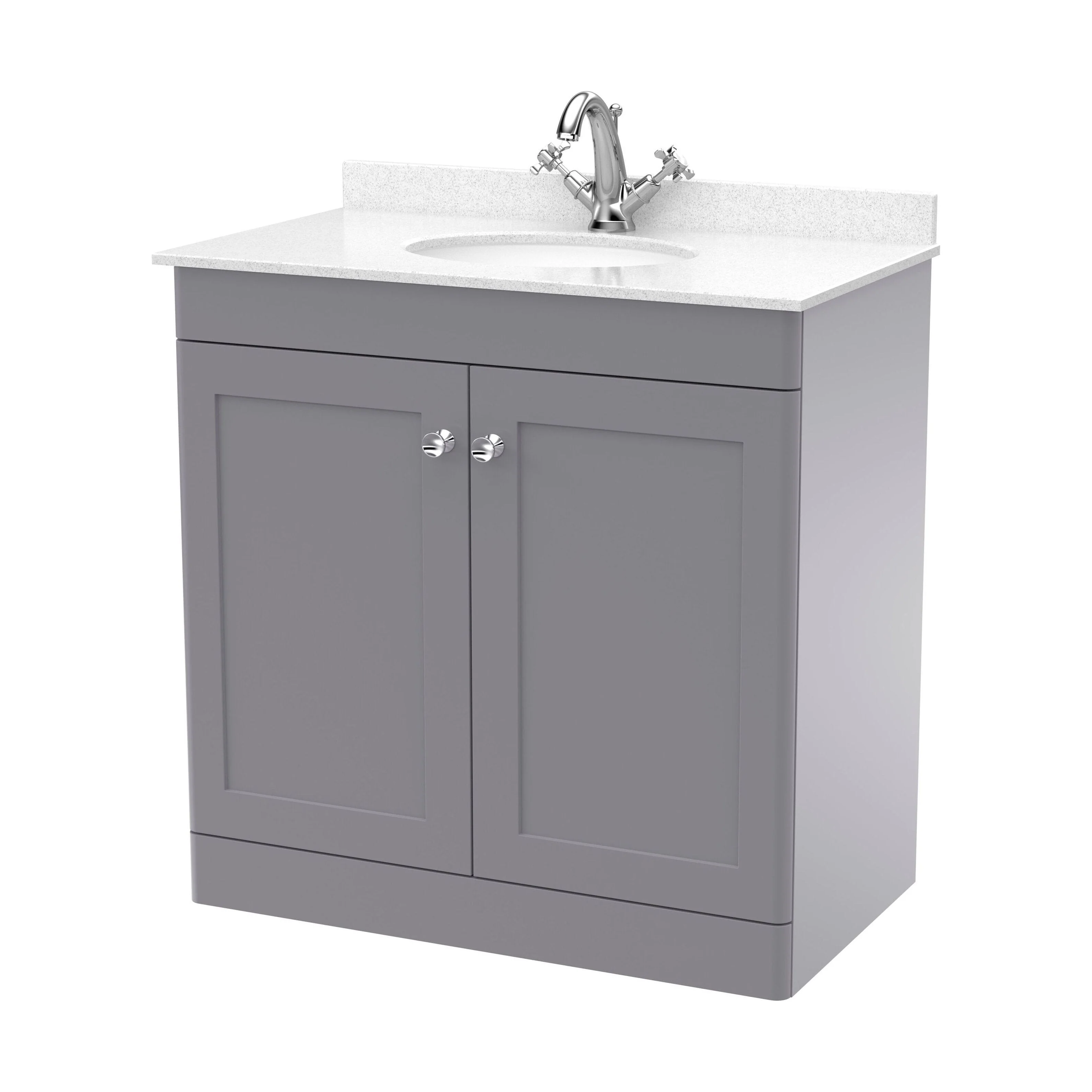 Swynnerton Traditional 2 Door Floor Standing Vanity Unit with Marble Basin, Satin Grey, 800mm