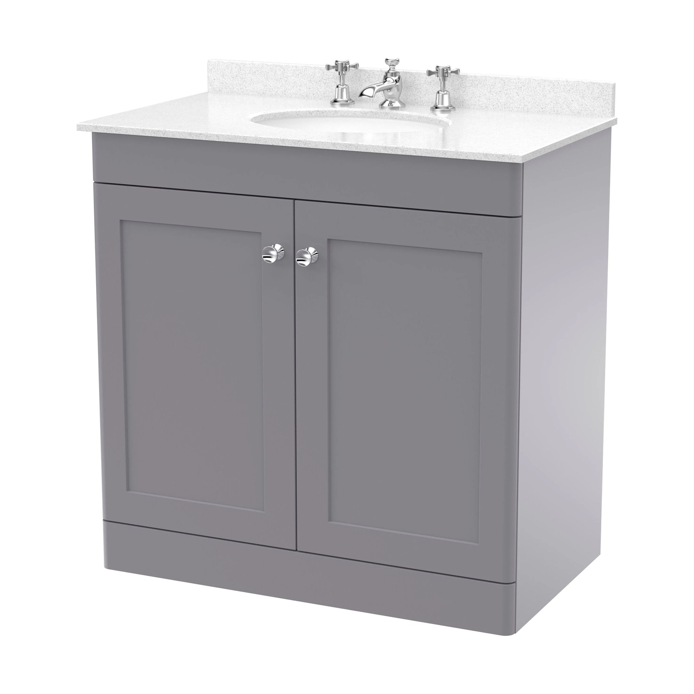 Swynnerton Traditional 2 Door Floor Standing Vanity Unit with Marble Basin, Satin Grey, 800mm
