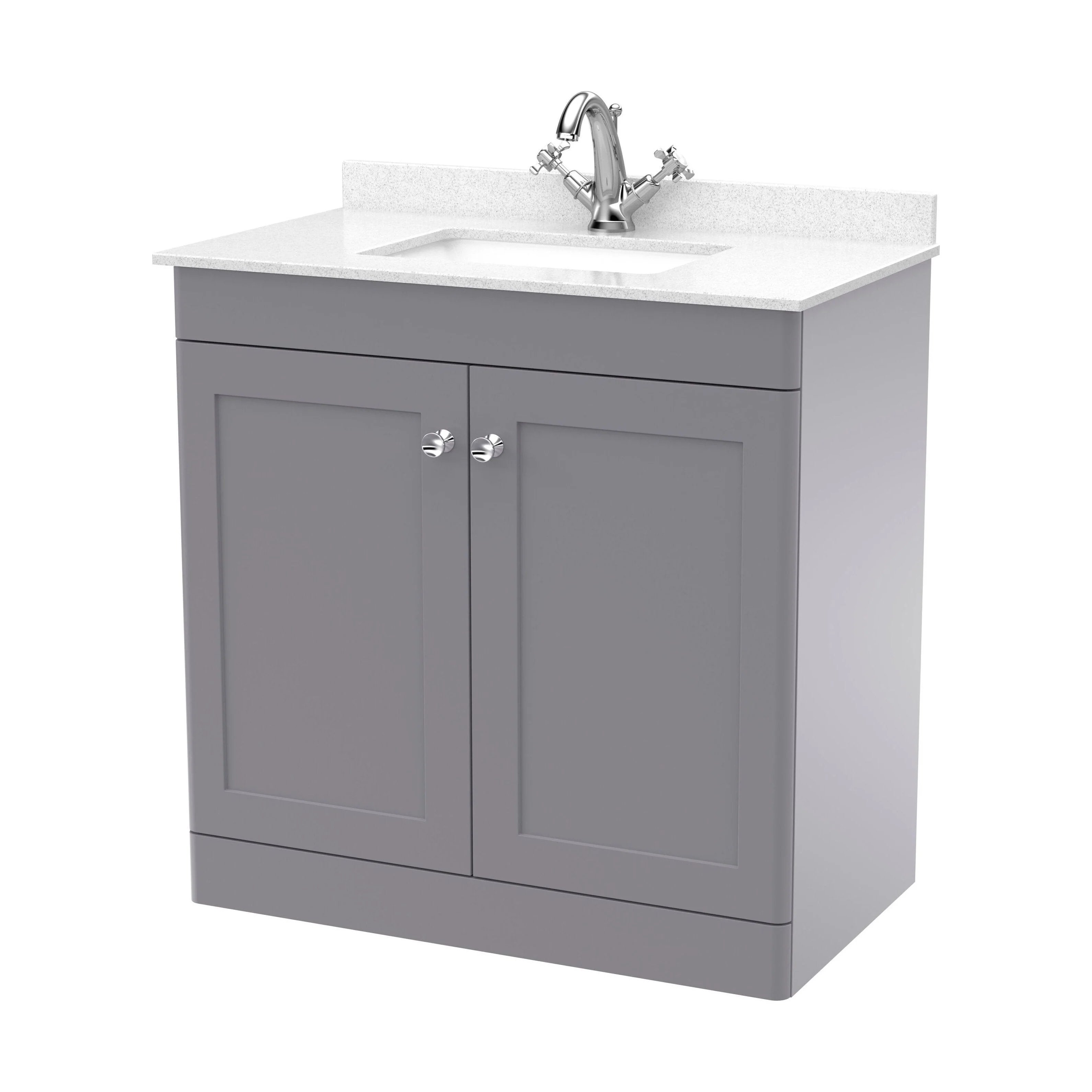 Swynnerton Traditional 2 Door Floor Standing Vanity Unit with Marble Basin, Satin Grey, 800mm