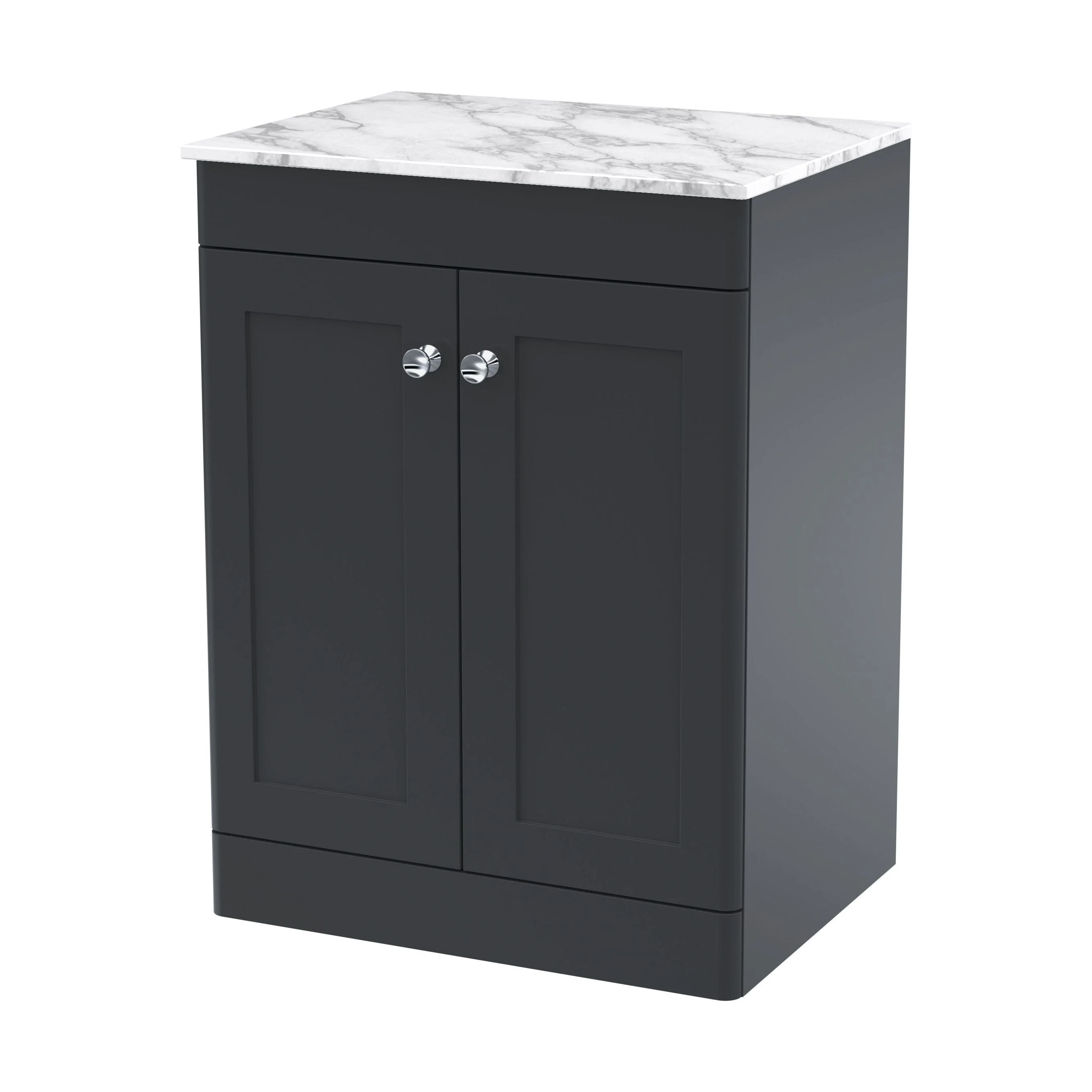 Swynnerton Traditional 2 Door Floor Standing Vanity Unit with Marble Top, Dark Grey, 600mm