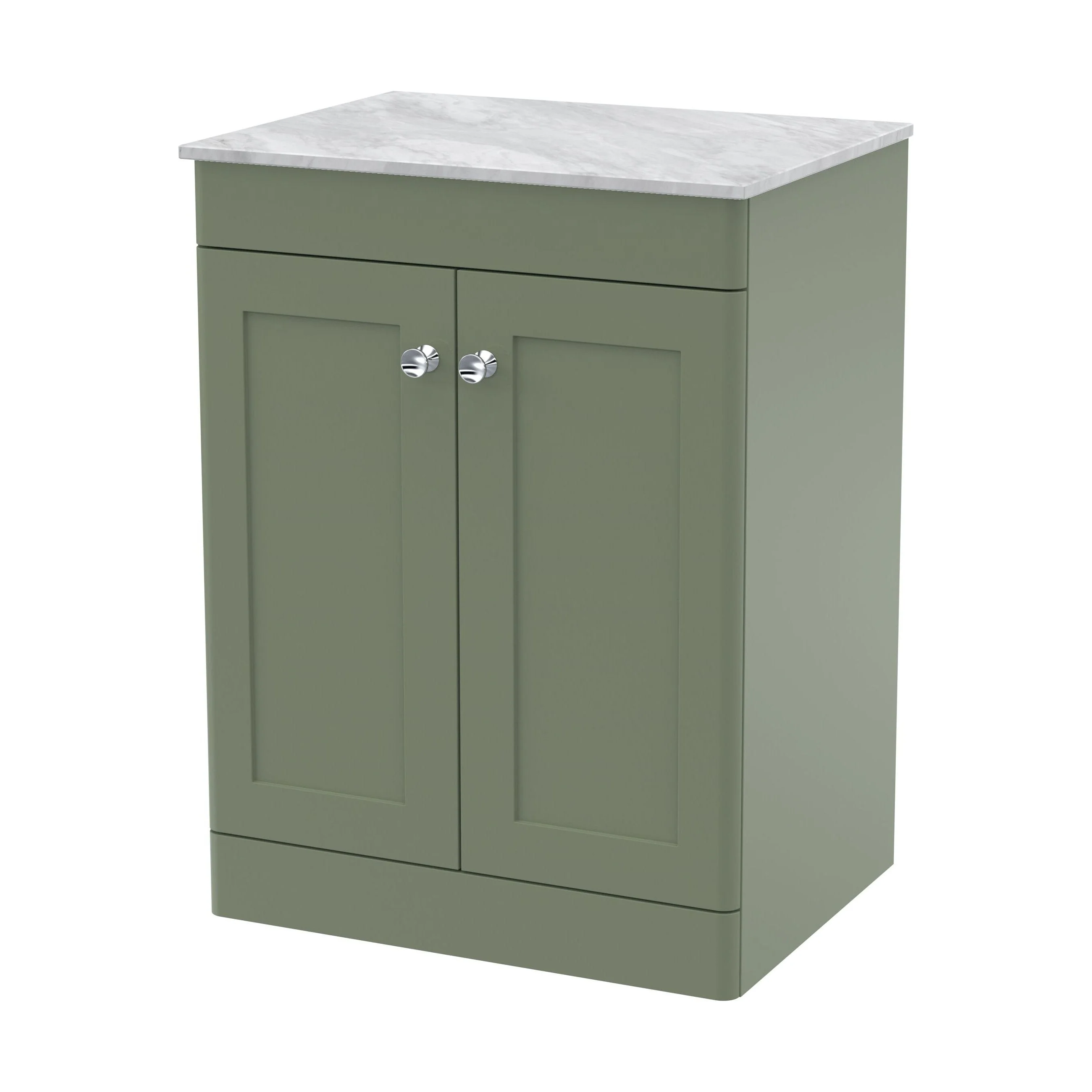 Swynnerton Traditional 2 Door Floor Standing Vanity Unit with Marble Top, Satin Green, 600mm