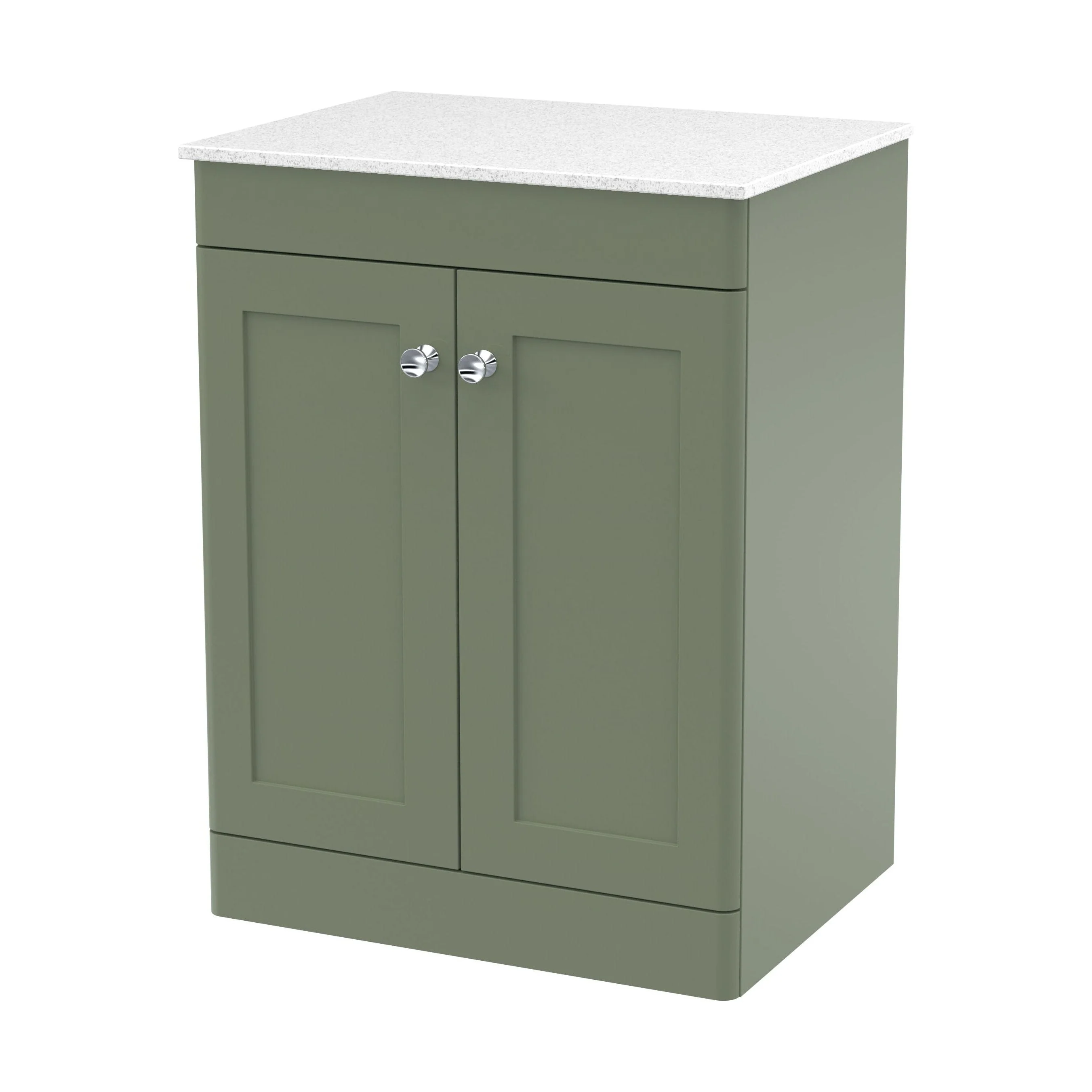Swynnerton Traditional 2 Door Floor Standing Vanity Unit with Marble Top, Satin Green, 600mm