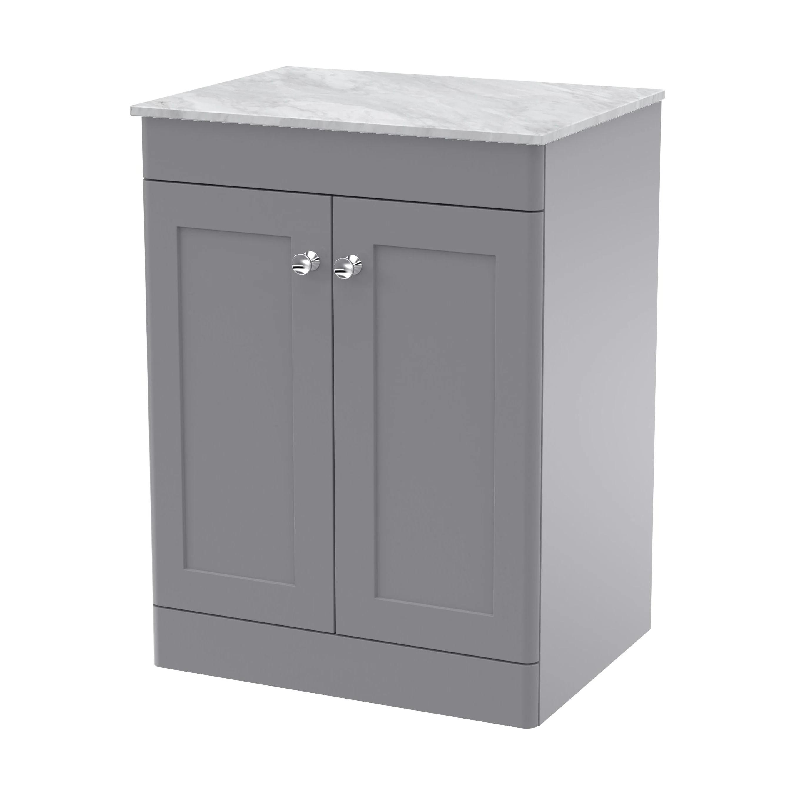 Swynnerton Traditional 2 Door Floor Standing Vanity Unit with Marble Top, Satin Grey, 600mm