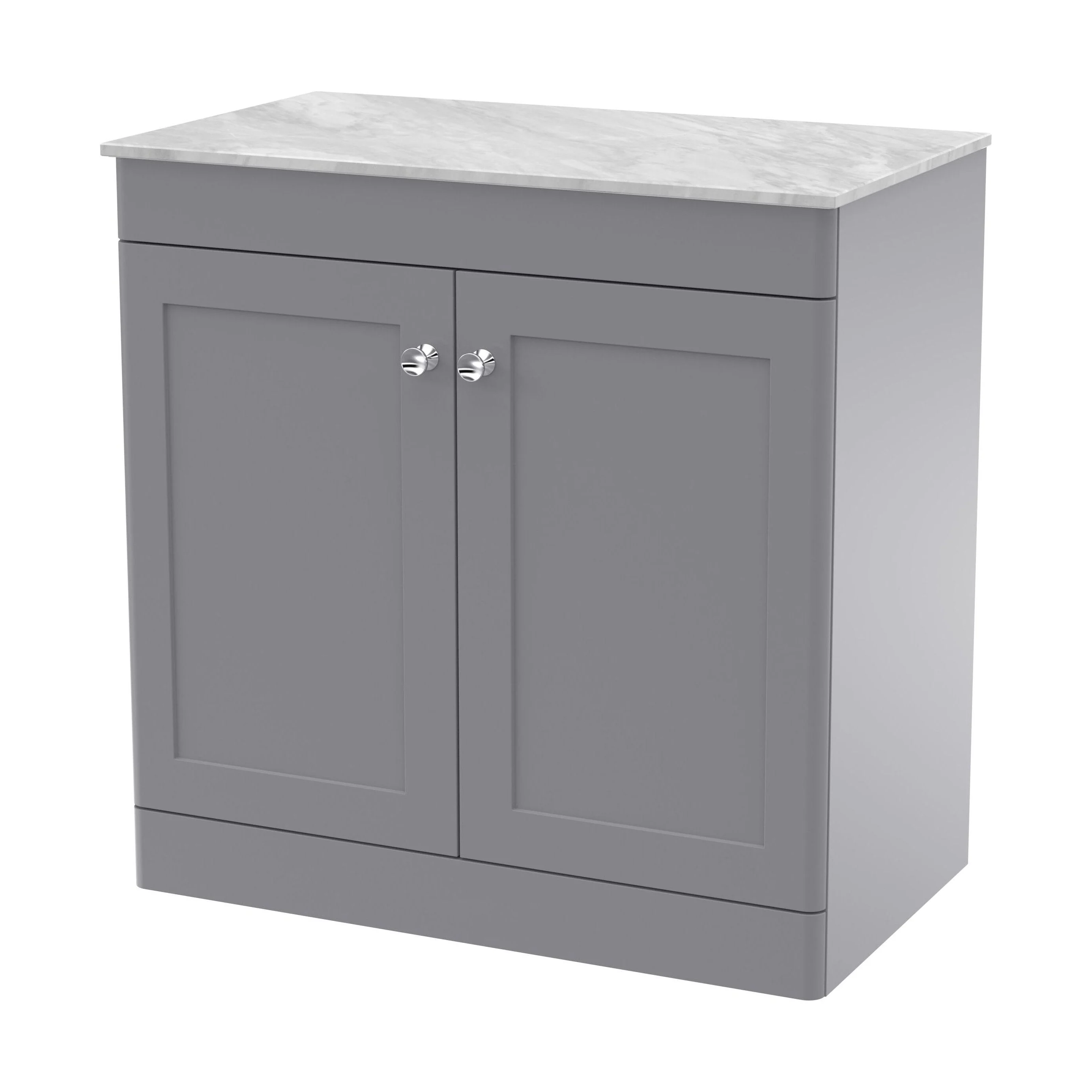Swynnerton Traditional 2 Door Floor Standing Vanity Unit with Marble Top, Satin Grey, 800mm