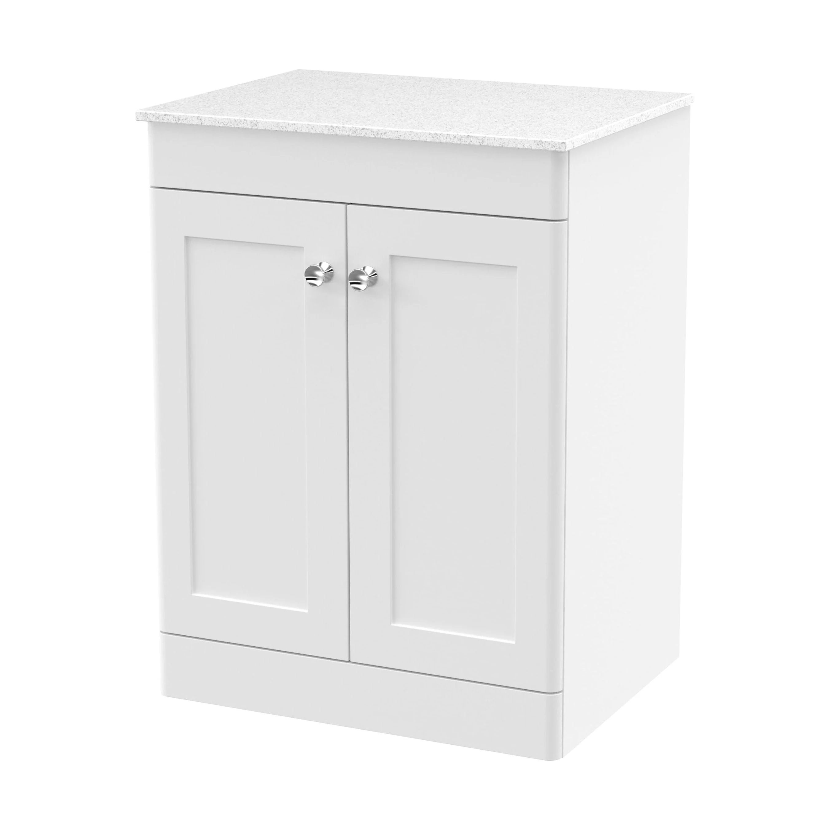 Swynnerton Traditional 2 Door Floor Standing Vanity Unit with Marble Top, Satin White, 600mm