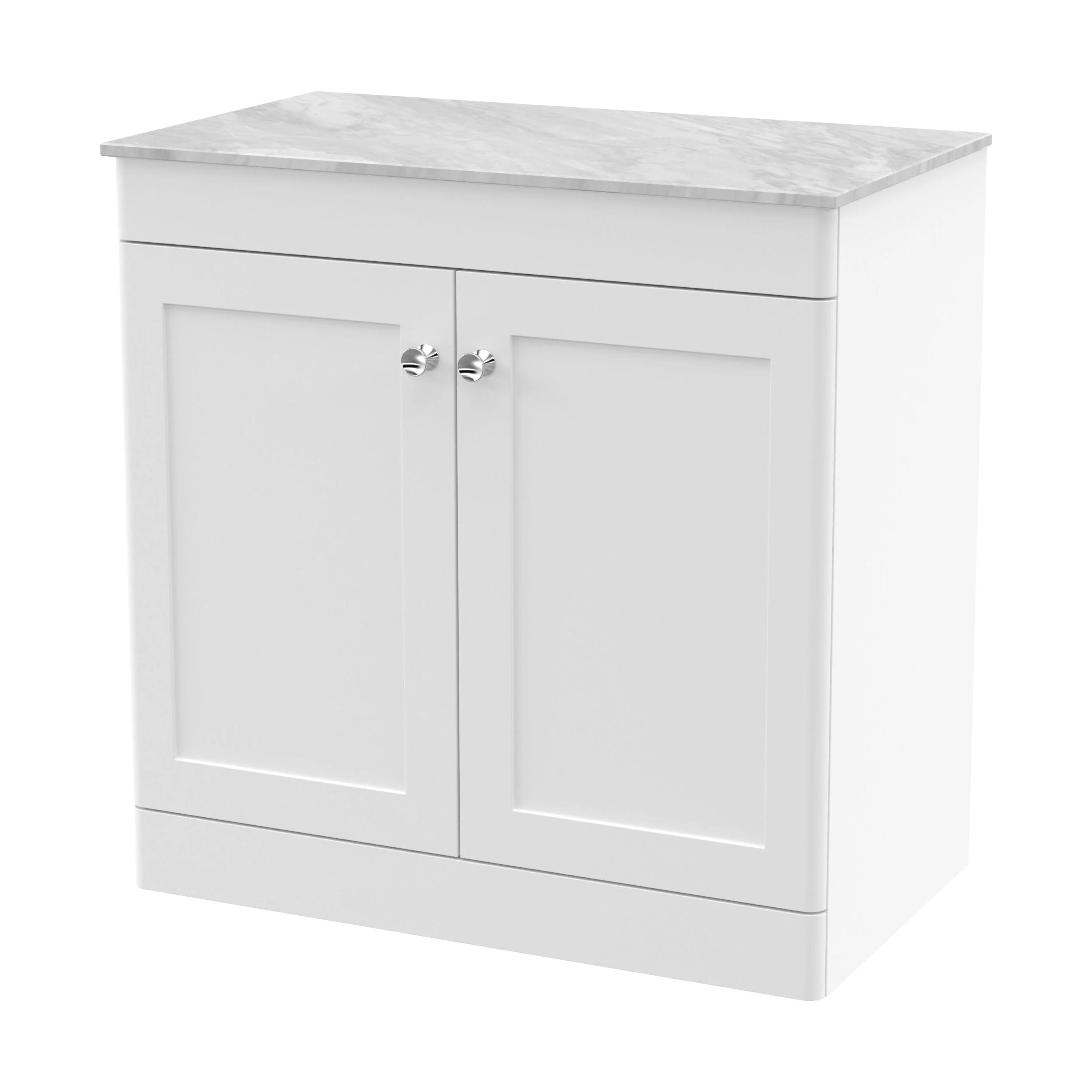 Swynnerton Traditional 2 Door Floor Standing Vanity Unit with Marble Top, Satin White, 800mm