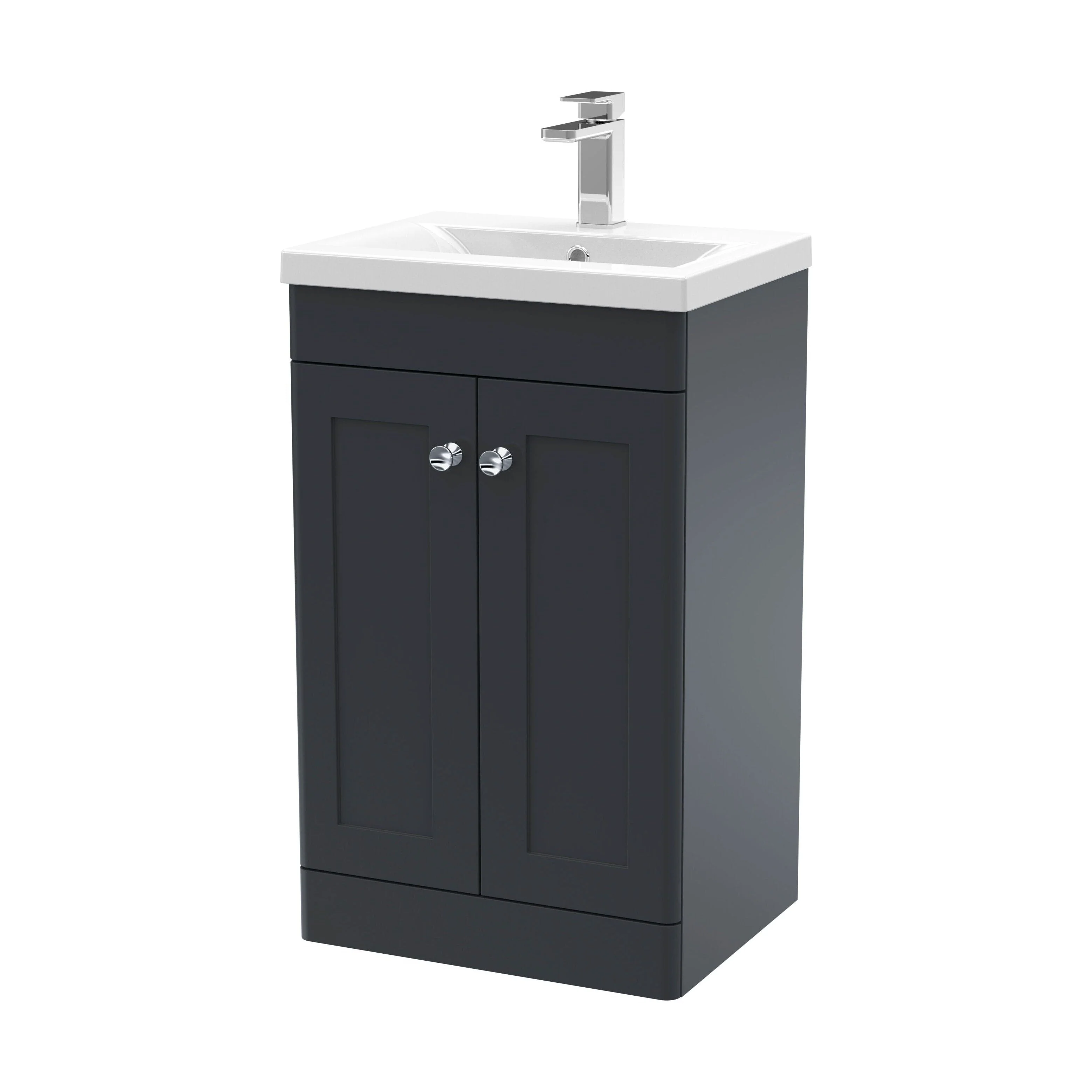Swynnerton Traditional 2 Door Floor Standing Vanity Unit with Mid-Edge Basin, Dark Grey, 500mm