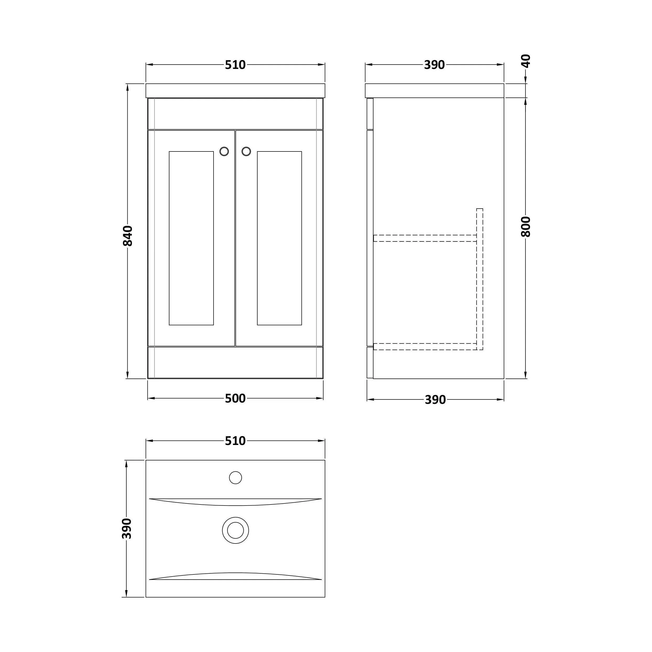 Swynnerton Traditional 2 Door Floor Standing Vanity Unit with Mid-Edge Basin, Dark Grey, 500mm - Image 2