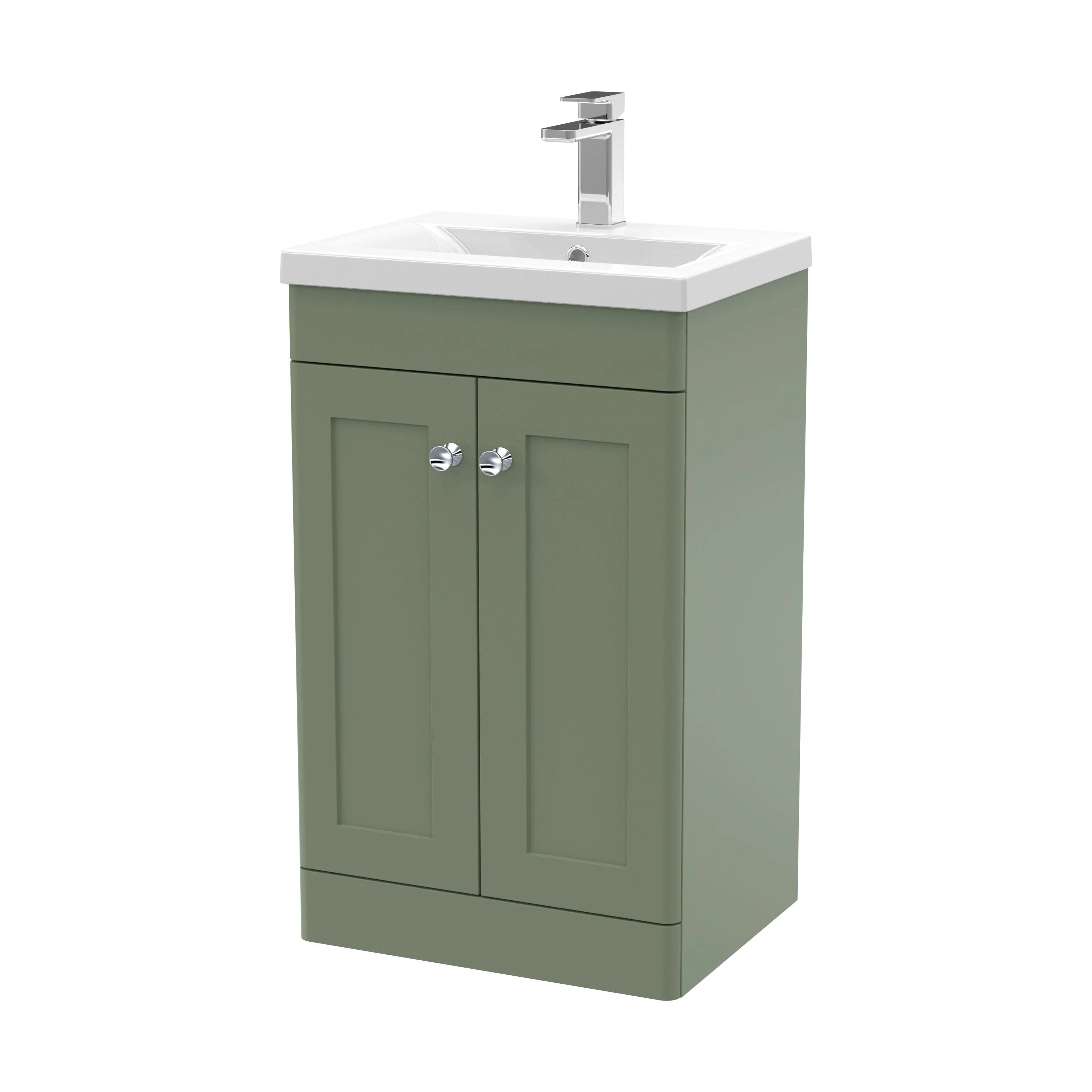 Swynnerton Traditional 2 Door Floor Standing Vanity Unit with Mid-Edge Basin, Satin Green, 500mm