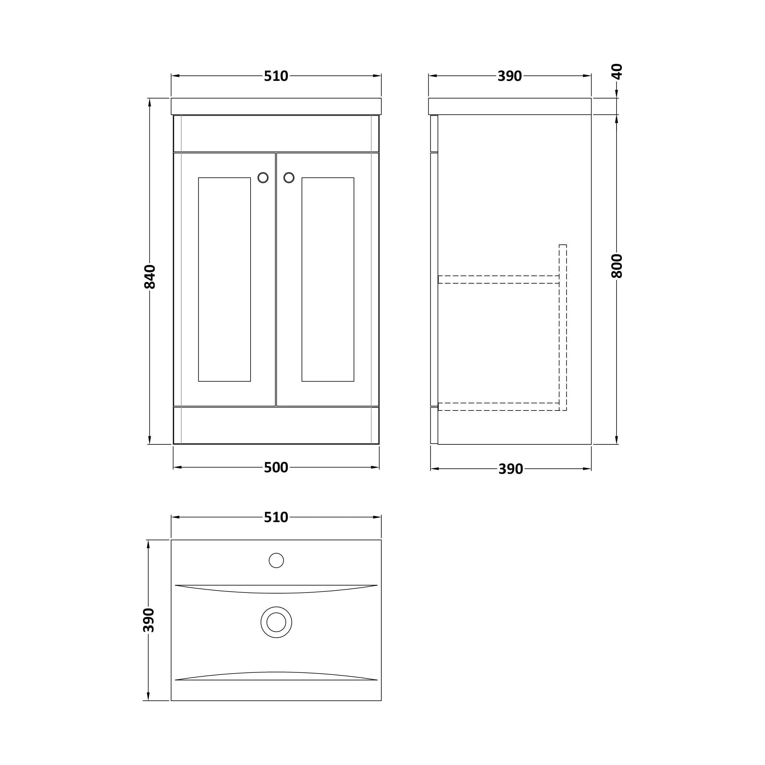 Swynnerton Traditional 2 Door Floor Standing Vanity Unit with Mid-Edge Basin, Satin Grey, 500mm - Image 2
