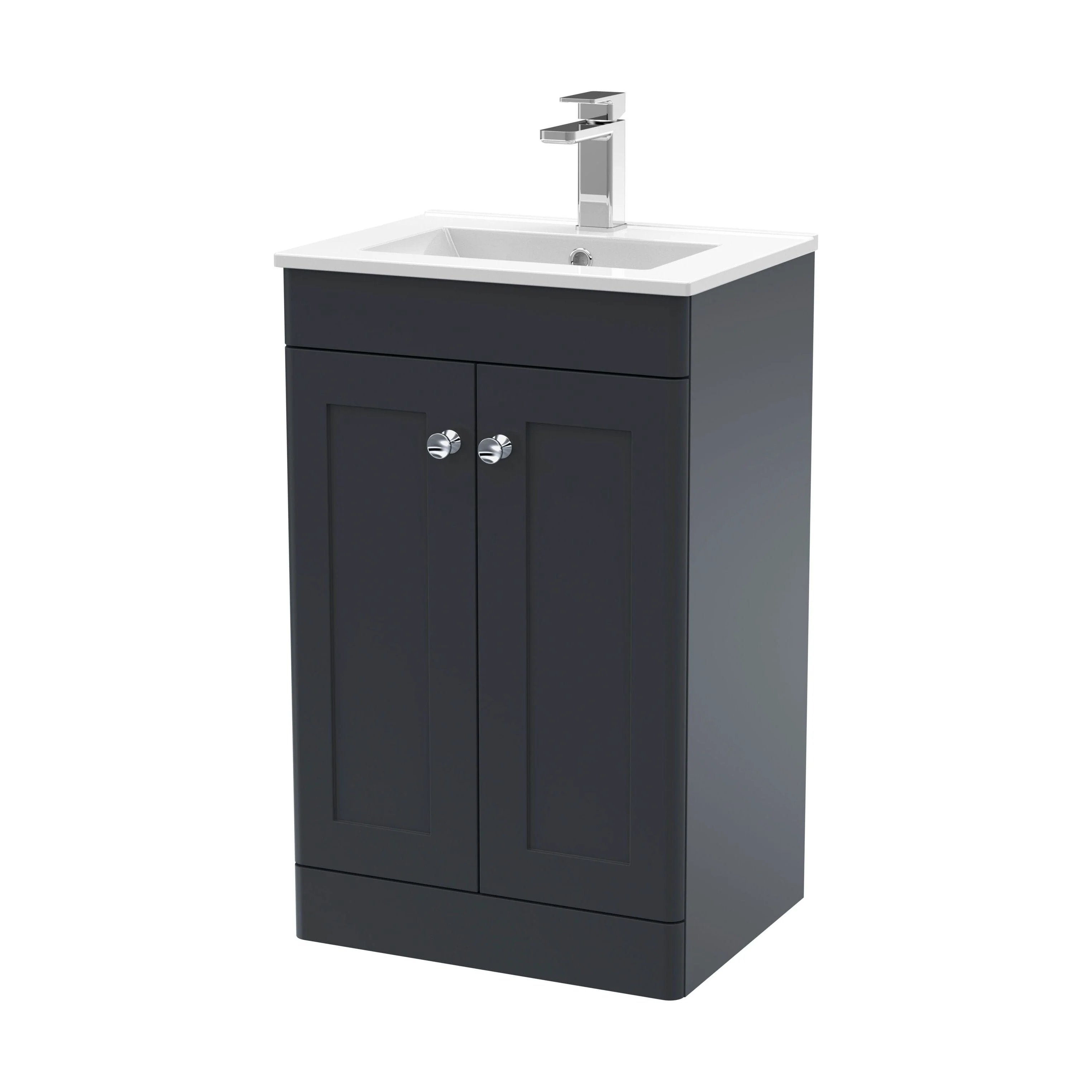 Swynnerton Traditional 2 Door Floor Standing Vanity Unit with Minimalist Basin, Dark Grey, 500mm