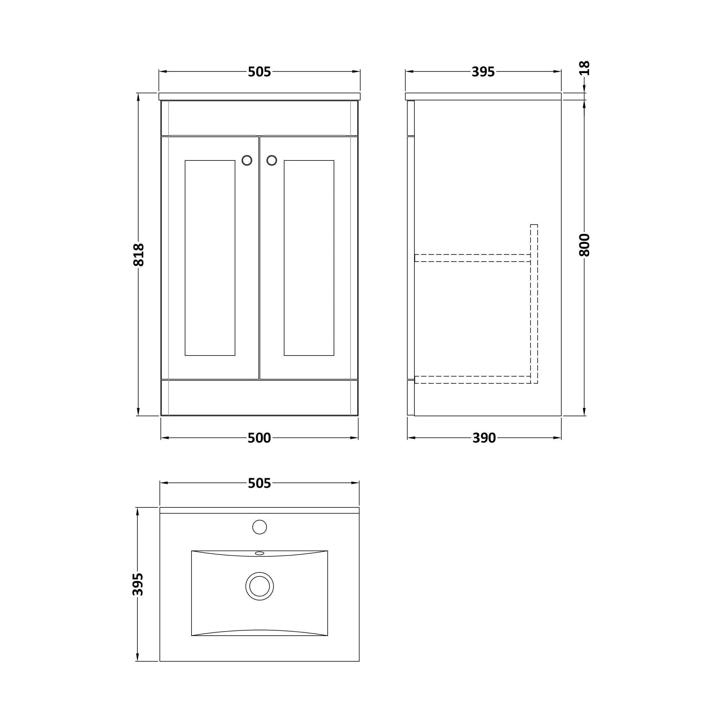 Swynnerton Traditional 2 Door Floor Standing Vanity Unit with Minimalist Basin, Dark Grey, 500mm - Image 2