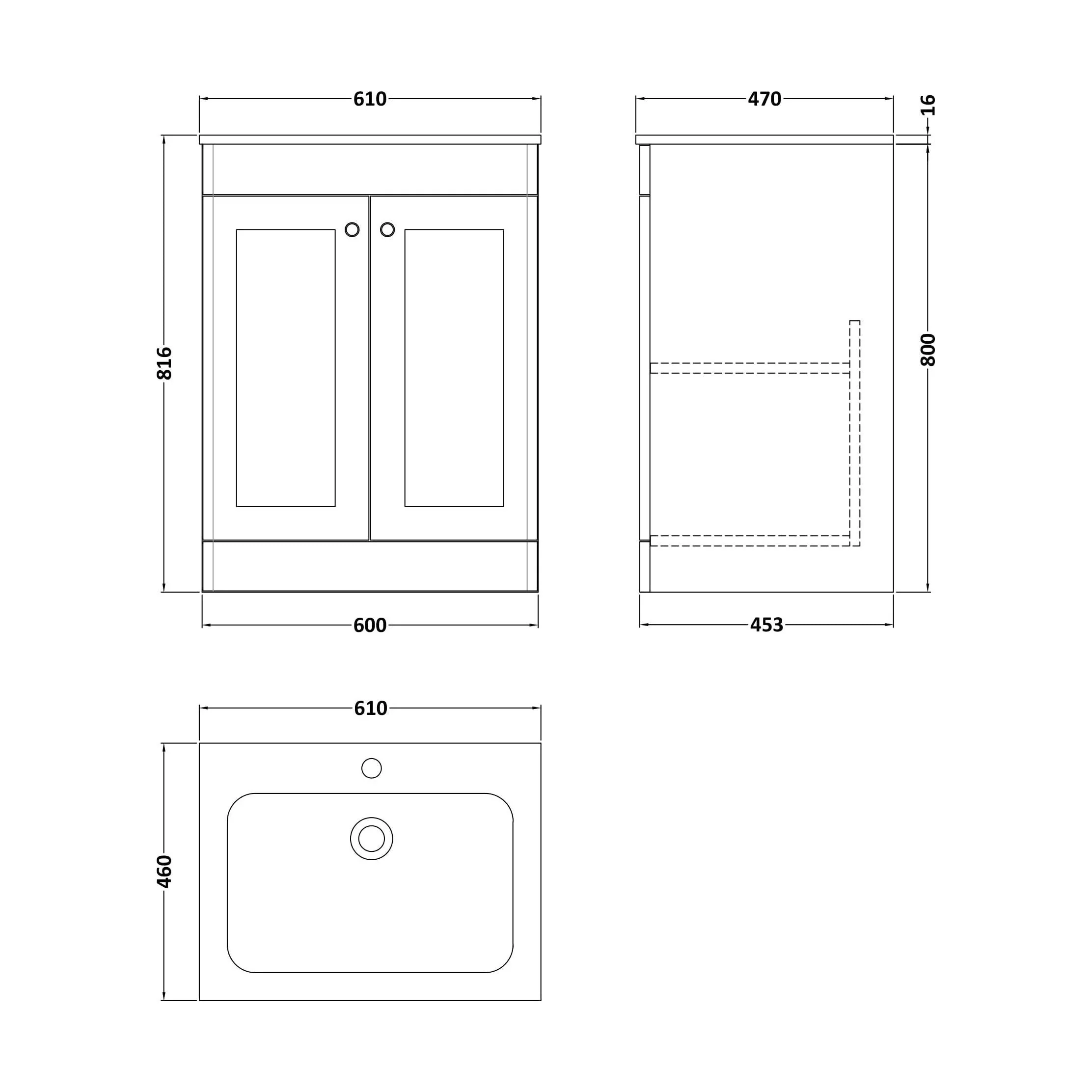 Swynnerton Traditional 2 Door Floor Standing Vanity Unit with Stone Basin, Dark Grey, 600mm - Image 2