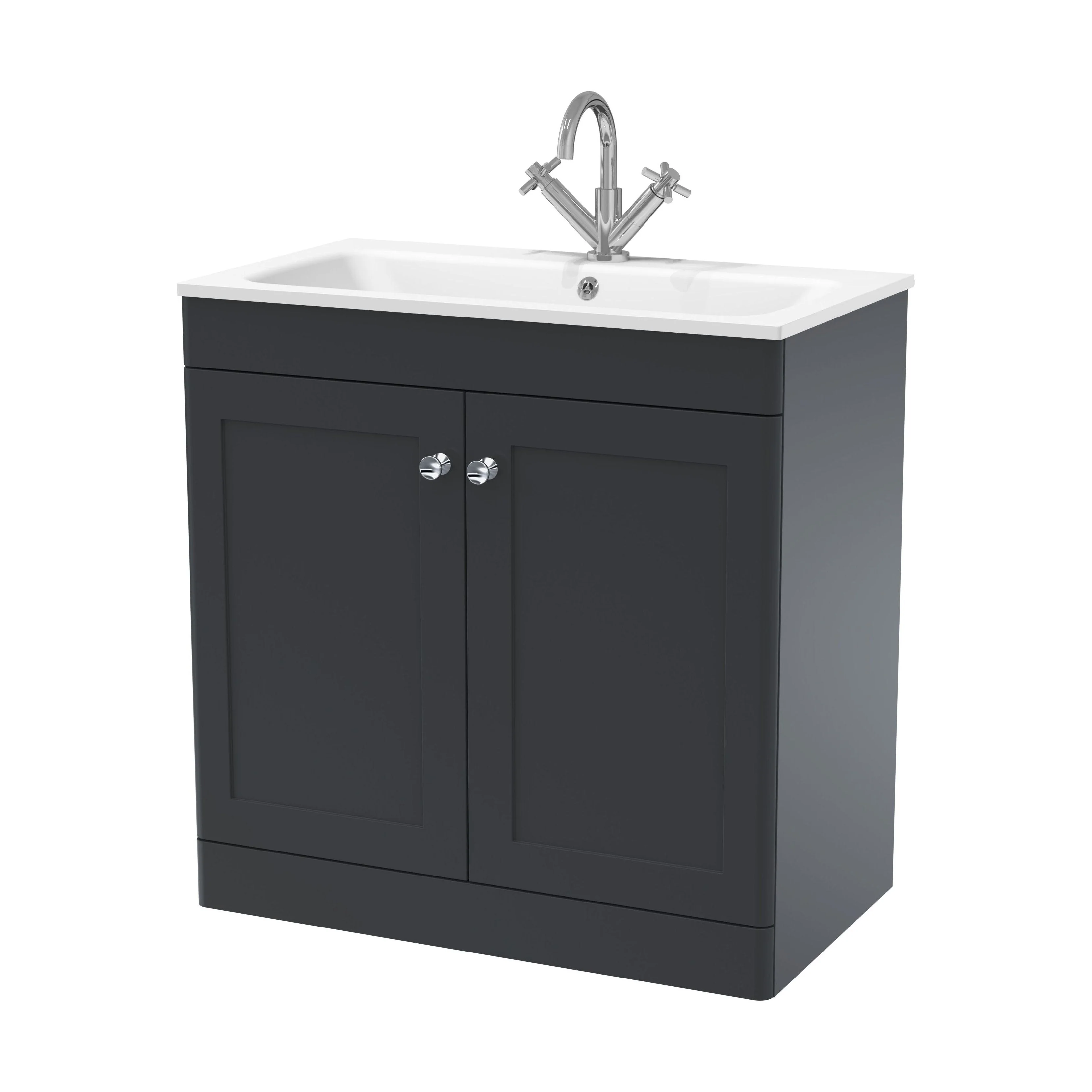 Swynnerton Traditional 2 Door Floor Standing Vanity Unit with Stone Basin, Dark Grey, 800mm