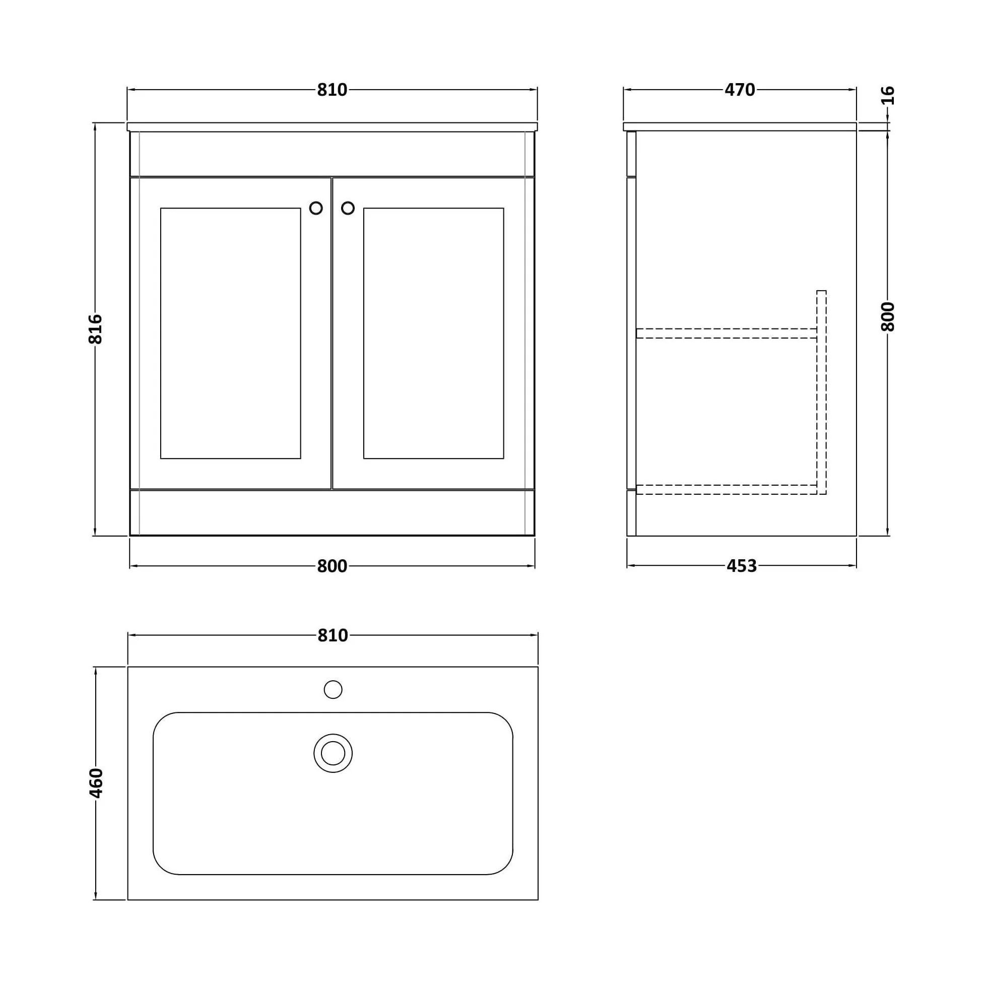 Swynnerton Traditional 2 Door Floor Standing Vanity Unit with Stone Basin, Satin White, 800mm - Image 2
