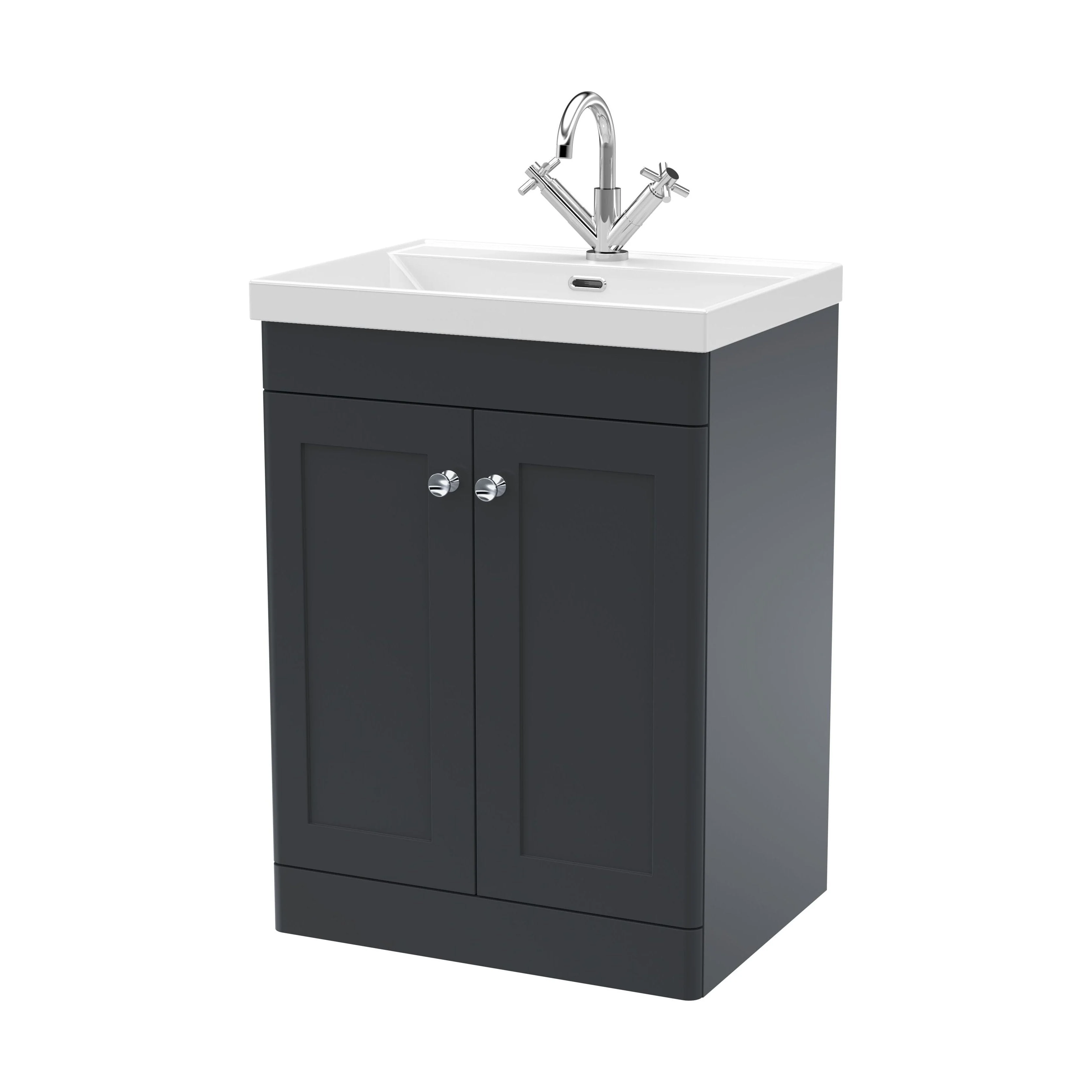 Swynnerton Traditional 2 Door Floor Standing Vanity Unit with Thin Edge Basin, Dark Grey, 600mm