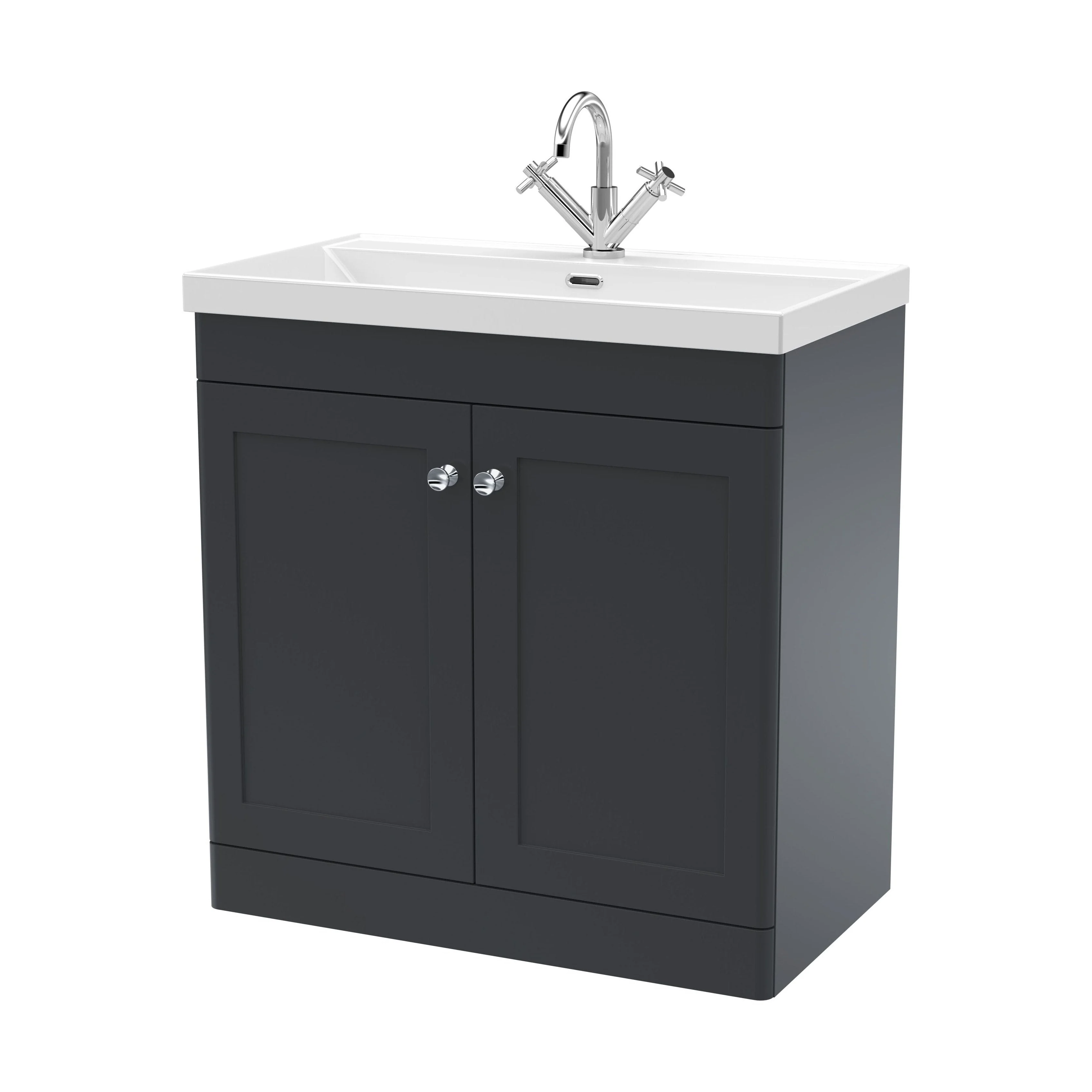 Swynnerton Traditional 2 Door Floor Standing Vanity Unit with Thin Edge Basin, Dark Grey, 800mm