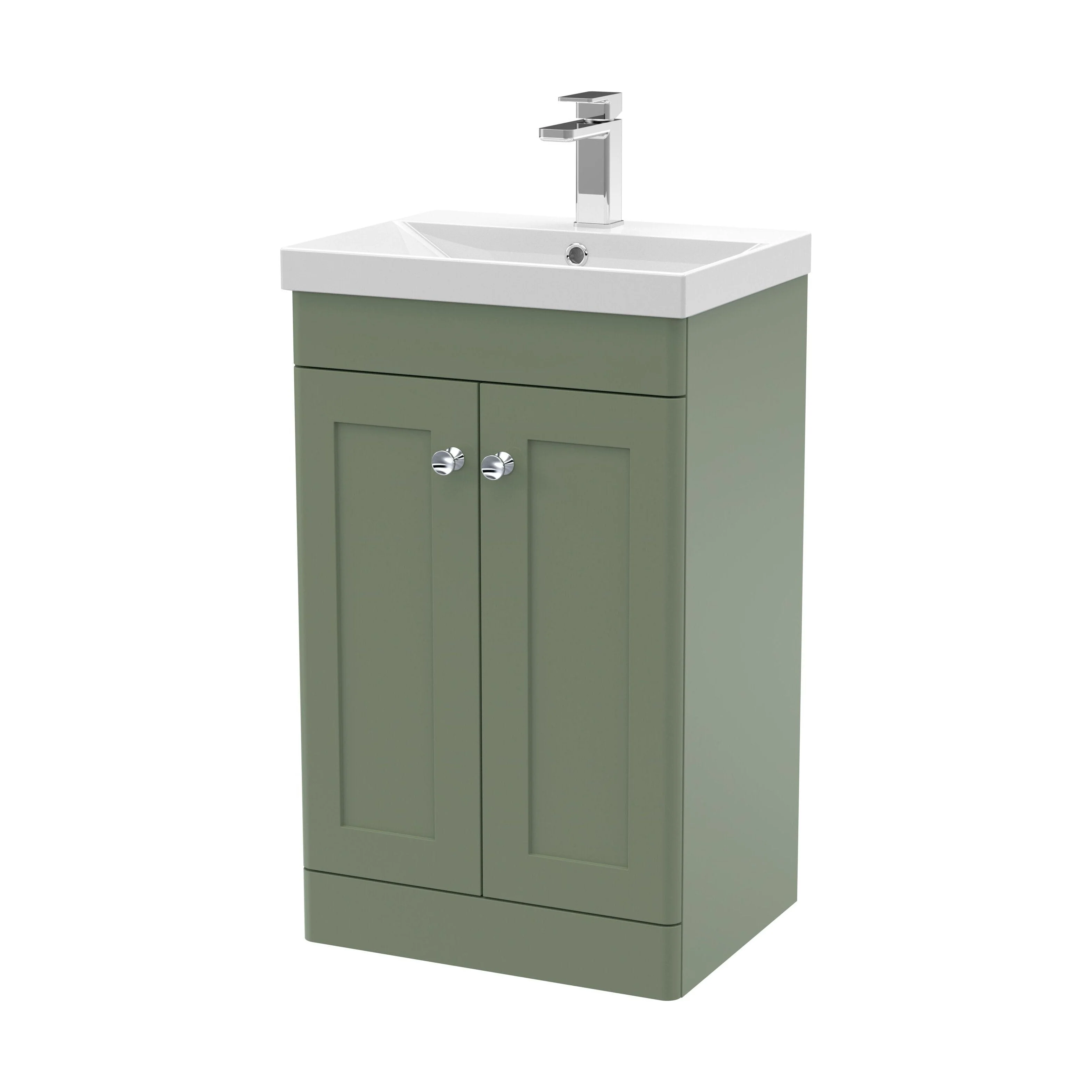 Swynnerton Traditional 2 Door Floor Standing Vanity Unit with Thin Edge Basin, Satin Green, 500mm
