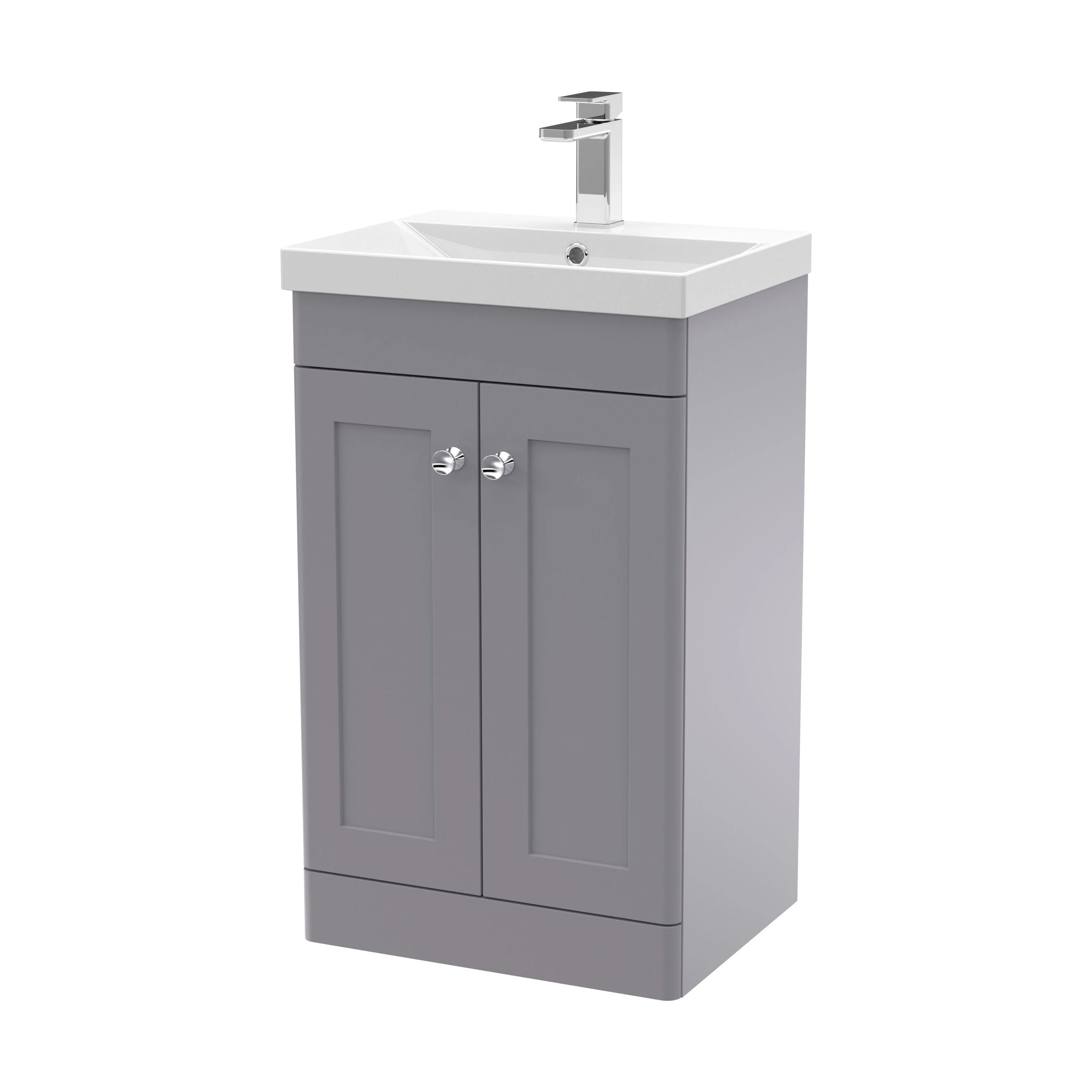 Swynnerton Traditional 2 Door Floor Standing Vanity Unit with Thin Edge Basin, Satin Grey, 500mm