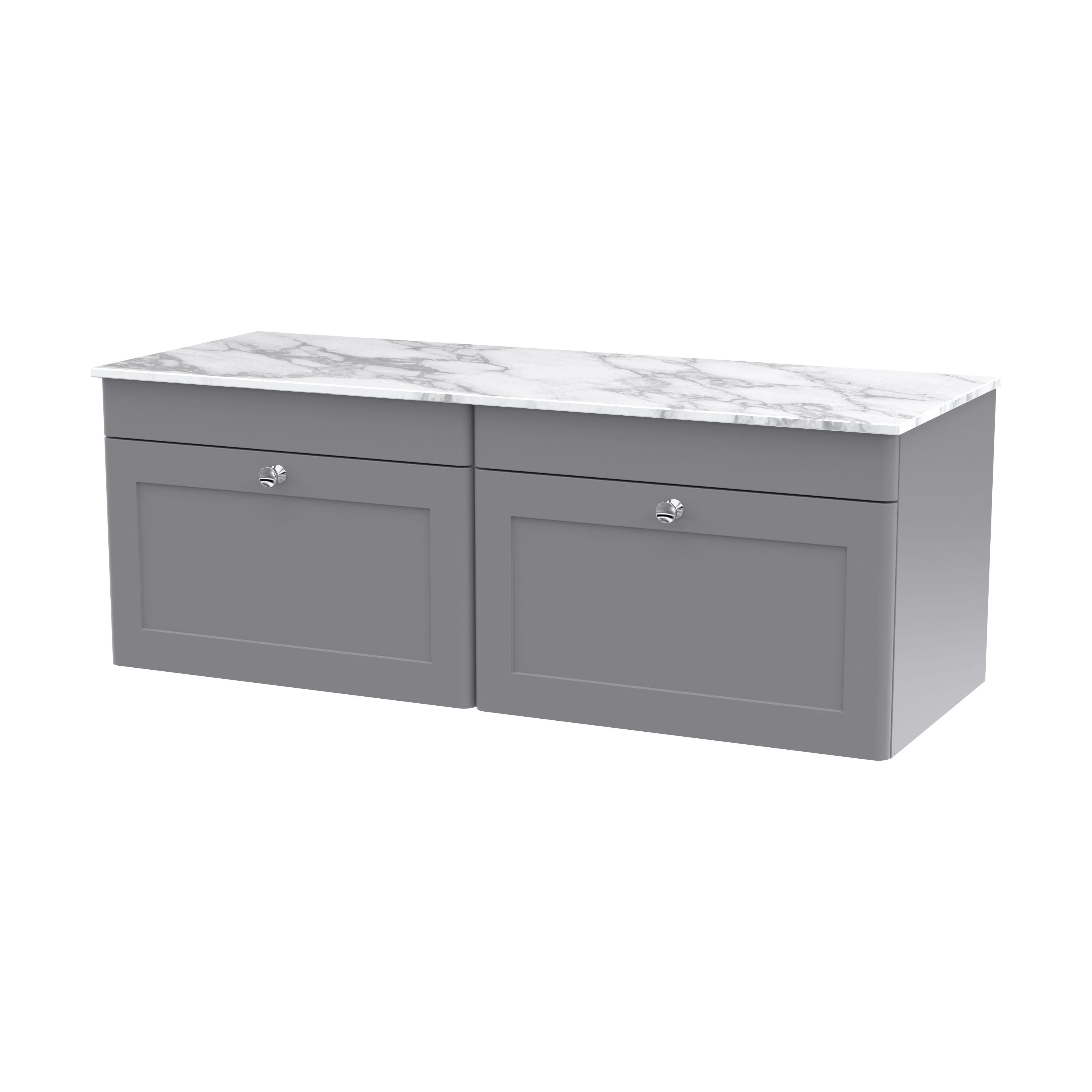 Swynnerton Traditional 2 Drawer Wall Hung Vanity Unit with Marble Top, 1200mm