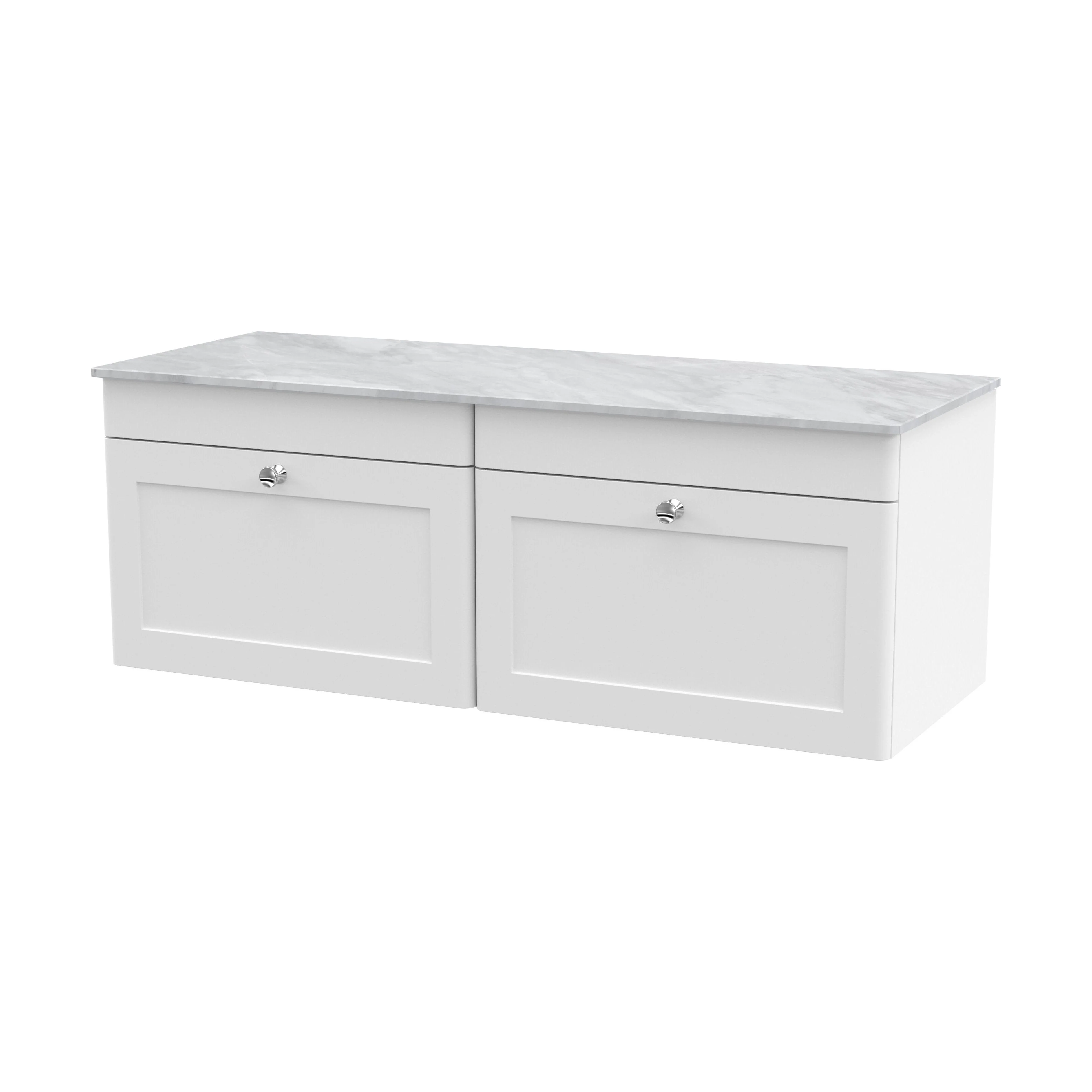 Swynnerton Traditional 2 Drawer Wall Hung Vanity Unit with Marble Top, 1200mm