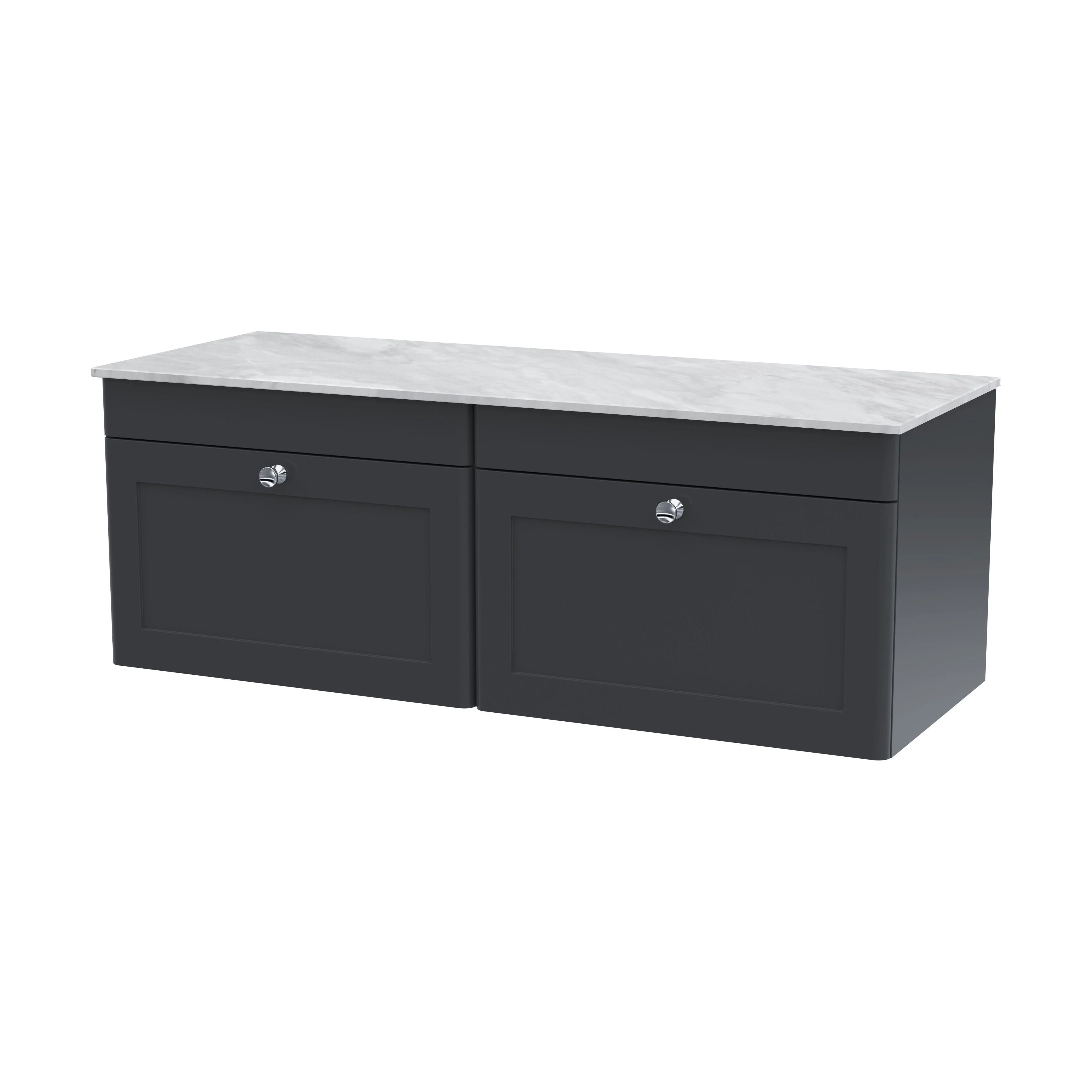 Swynnerton Traditional 2 Drawer Wall Hung Vanity Unit with Marble Top, Dark Grey, 1200mm