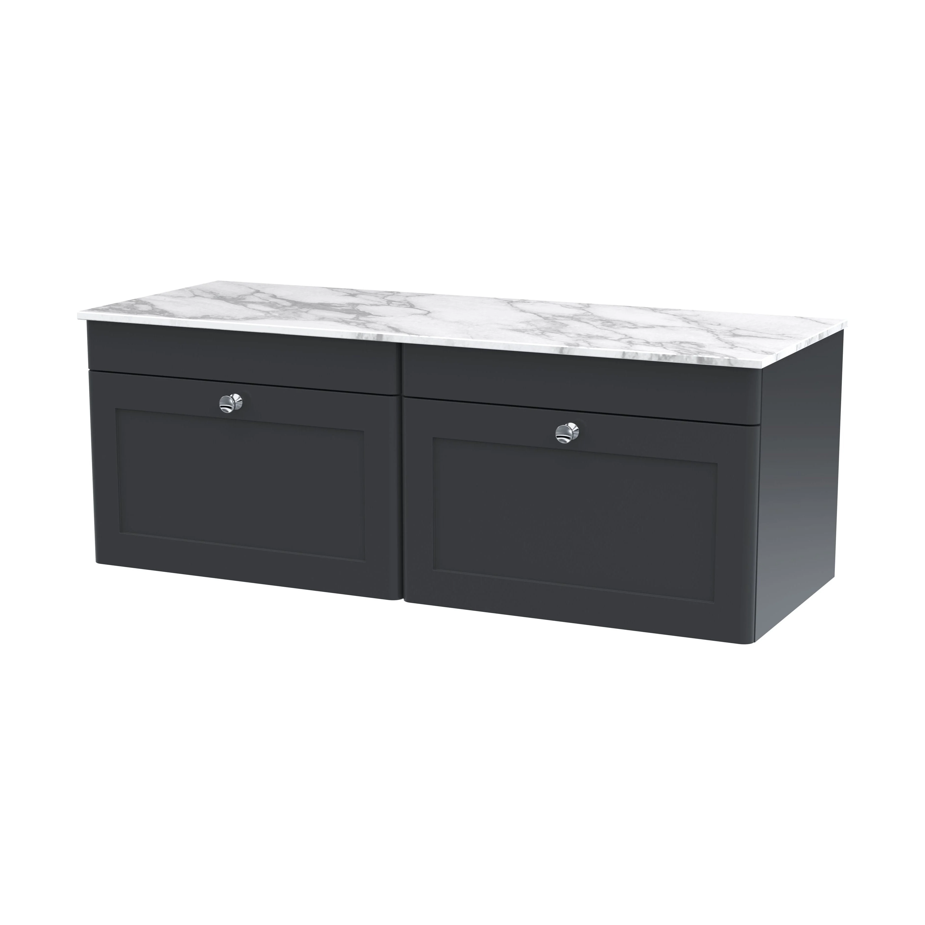 Swynnerton Traditional 2 Drawer Wall Hung Vanity Unit with Marble Top, Dark Grey, 1200mm