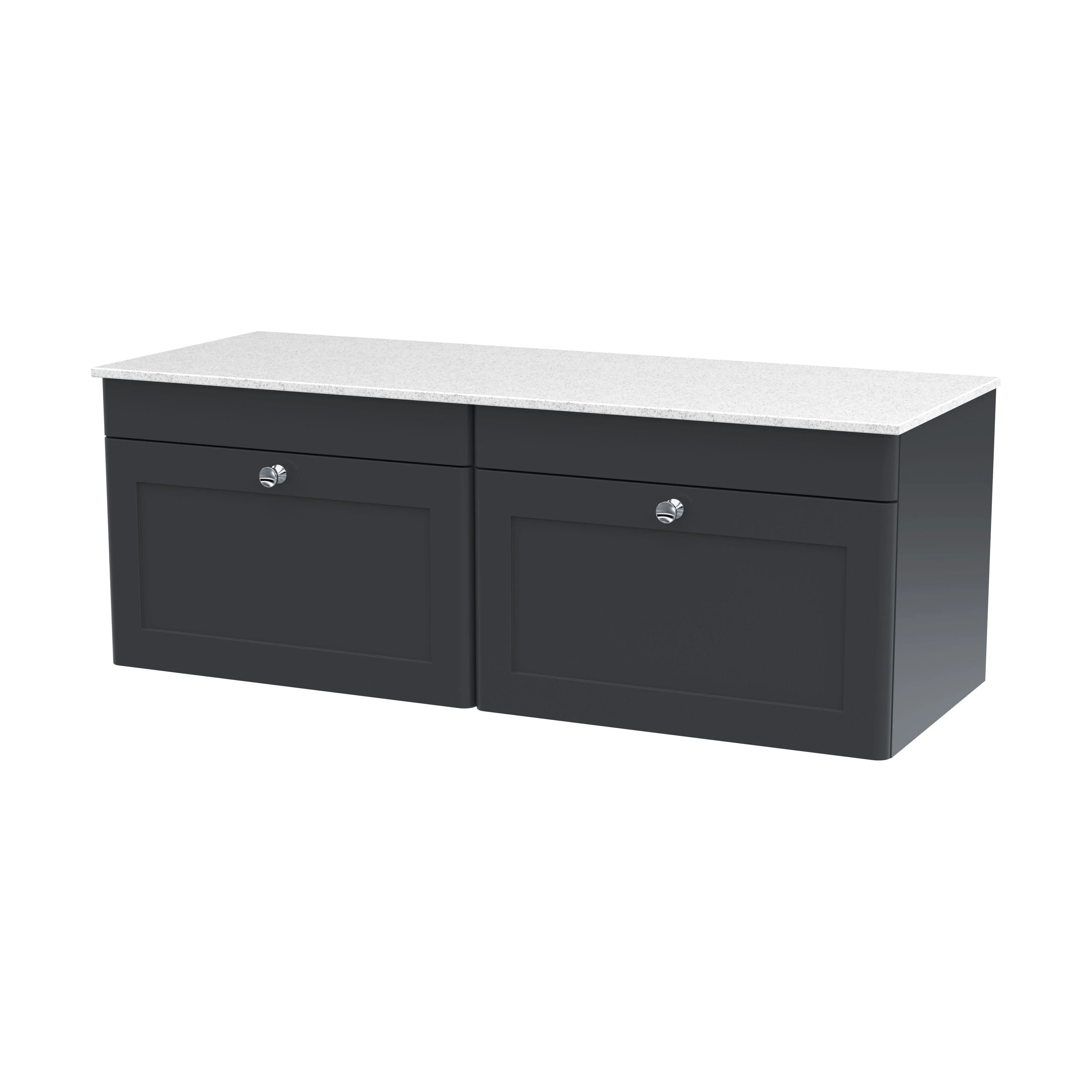 Swynnerton Traditional 2 Drawer Wall Hung Vanity Unit with Marble Top, Dark Grey, 1200mm